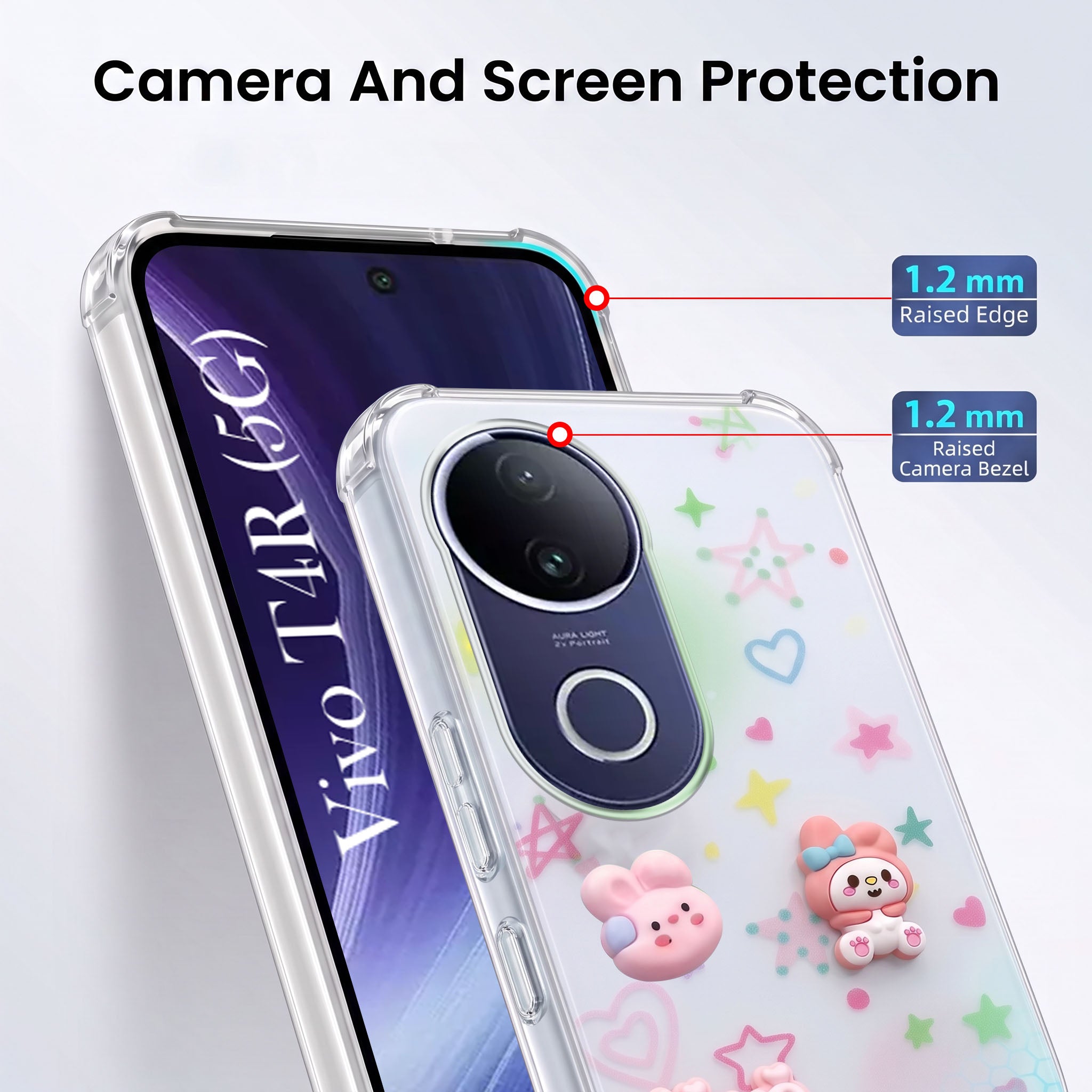 For Vivo T4R Back Cover Case (3D Cute Cartoons | Hard Back Side Soft | Matte Premium Finish | HD Printing)