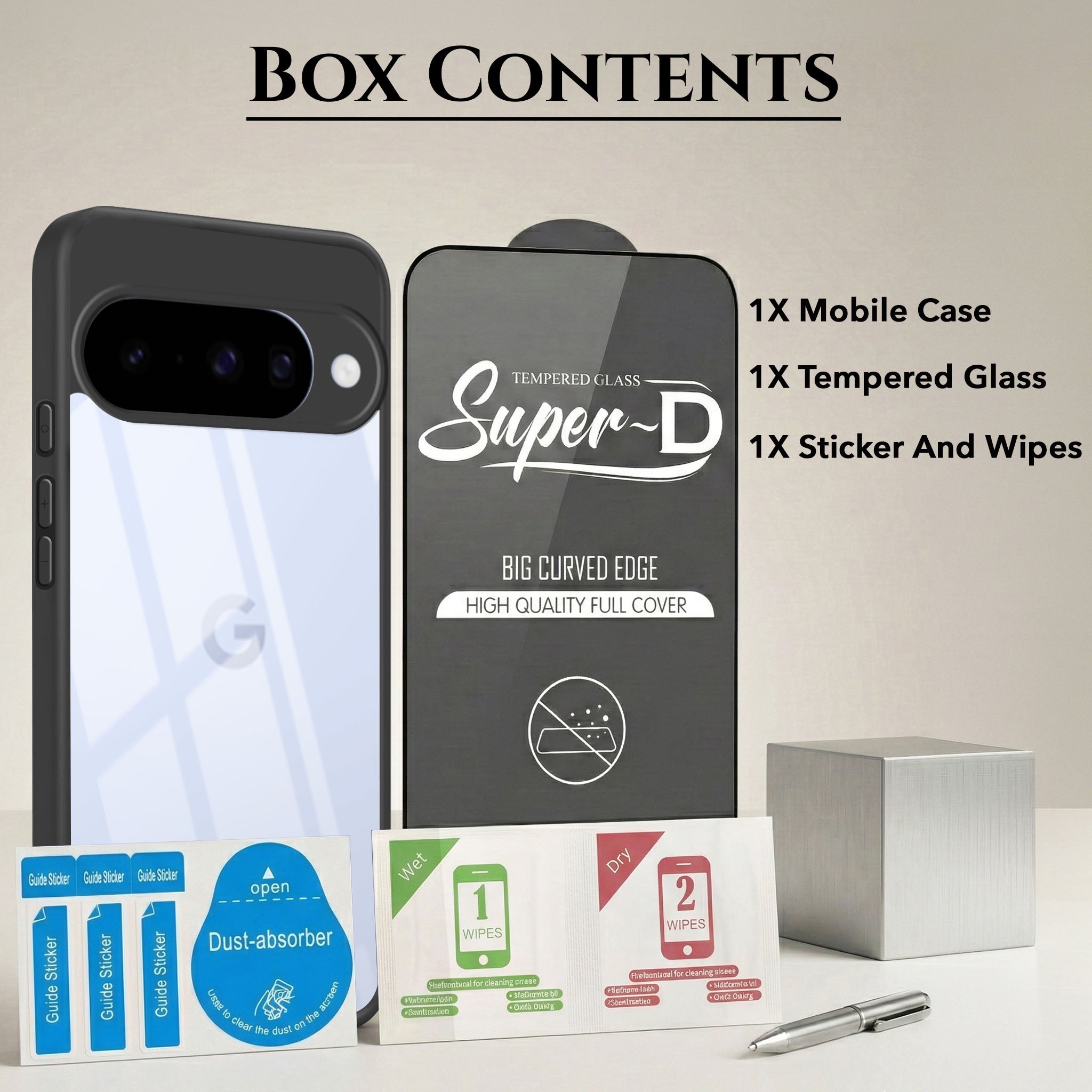 For Google Pixel 10 Combo with Back Cover and 9H Tempered Glass (Lifetime Anti-Yellow | Crystal Clear Shockproof | Oleophobic Coating Screen Glass)