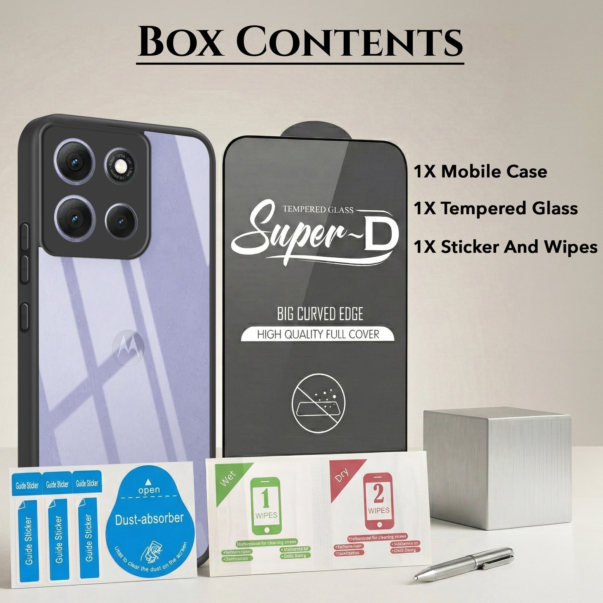 For Motorola Moto G86 Power Combo with Back Cover and 9H Tempered Glass (Lifetime Anti-Yellow | Crystal Clear Shockproof | Oleophobic Coating Screen Glass)