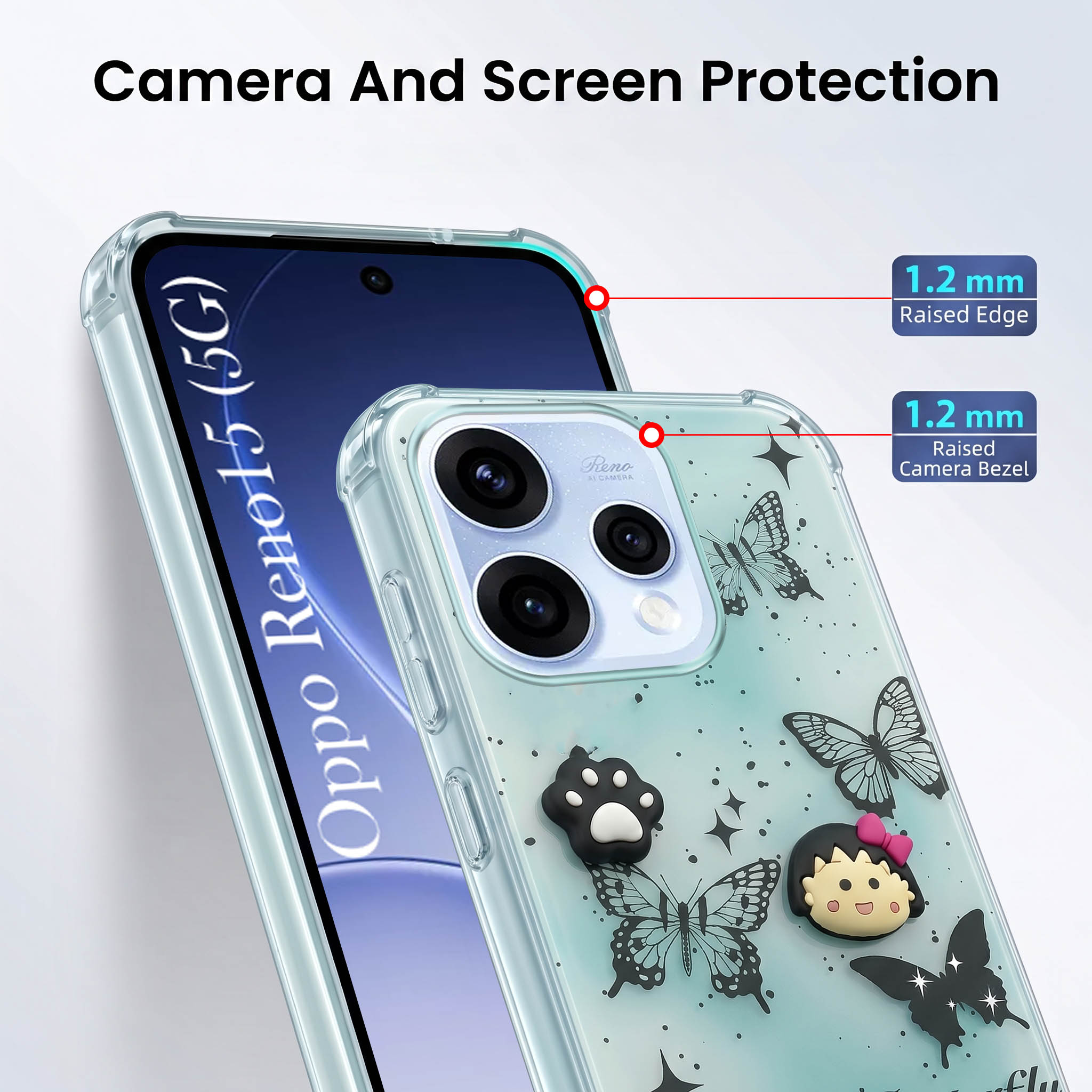 For Oppo Reno15 5G | Oppo Reno 15 5G Back Cover Case (3D Cute Cartoons | Hard Back Side Soft | Matte Premium Finish | HD Printing)