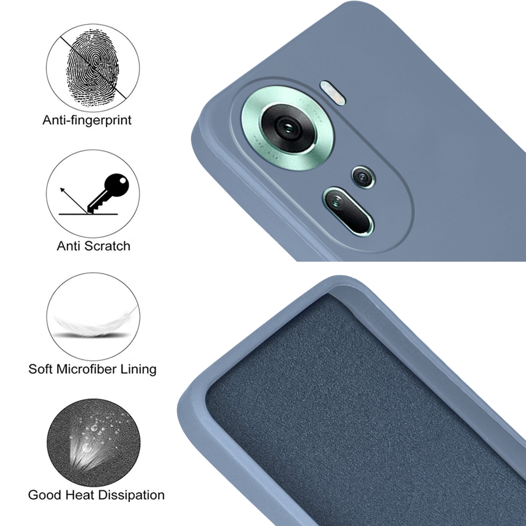 For Oppo Reno11 5G Back Cover Case (Matte Finish Silicone with Inside Fiber cloth)