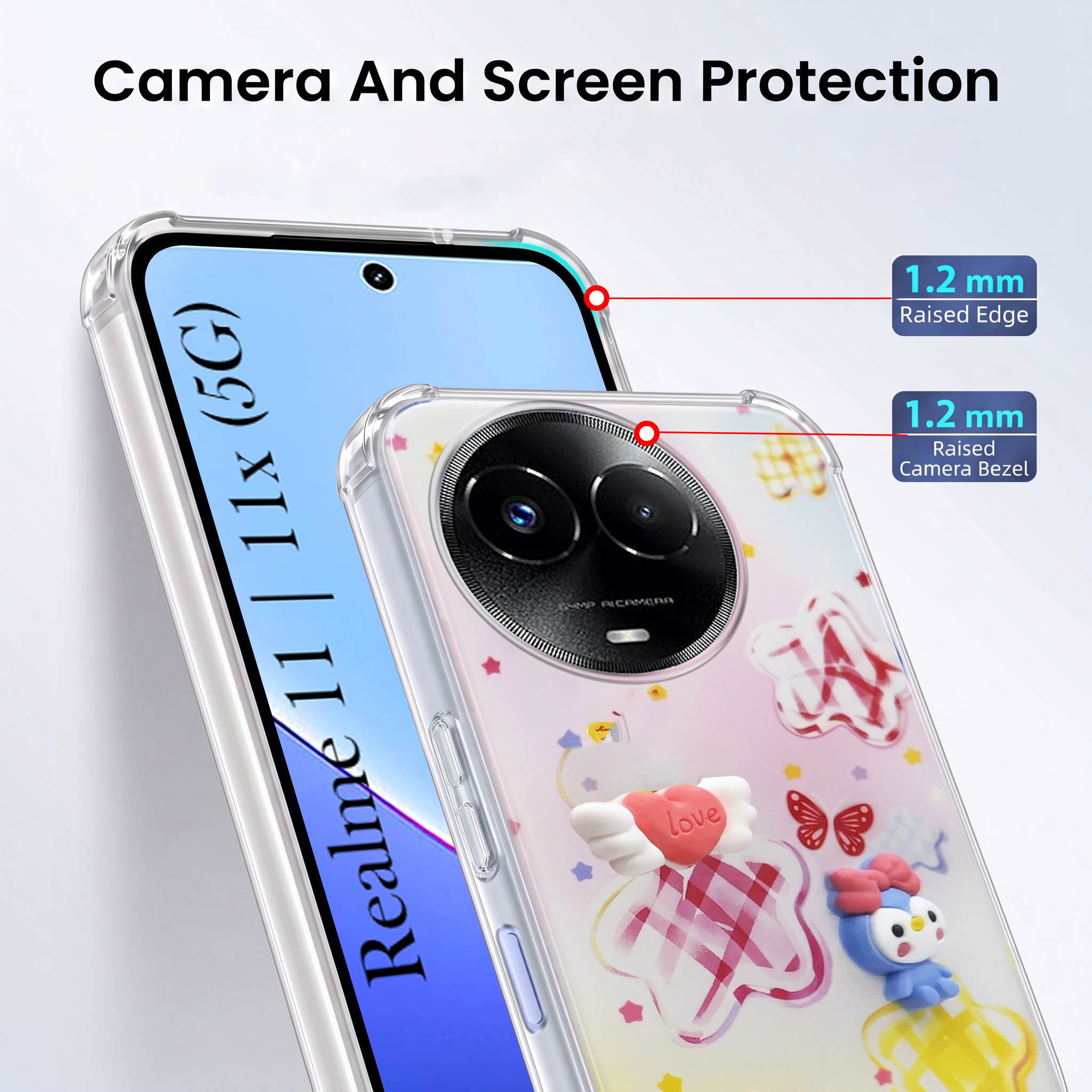 For Realme 11 5G | Realme 11x 5G Back Cover Case (3D Cute Cartoons | Hard Back Side Soft | Matte Premium Finish | HD Printing)