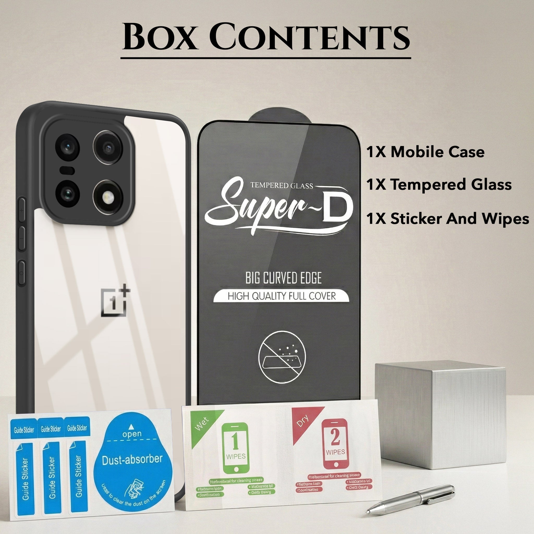 For OnePlus 15 5G Combo with Back Cover and 9H Tempered Glass (Lifetime Anti-Yellow | Crystal Clear Shockproof | Oleophobic Coating Screen Glass)