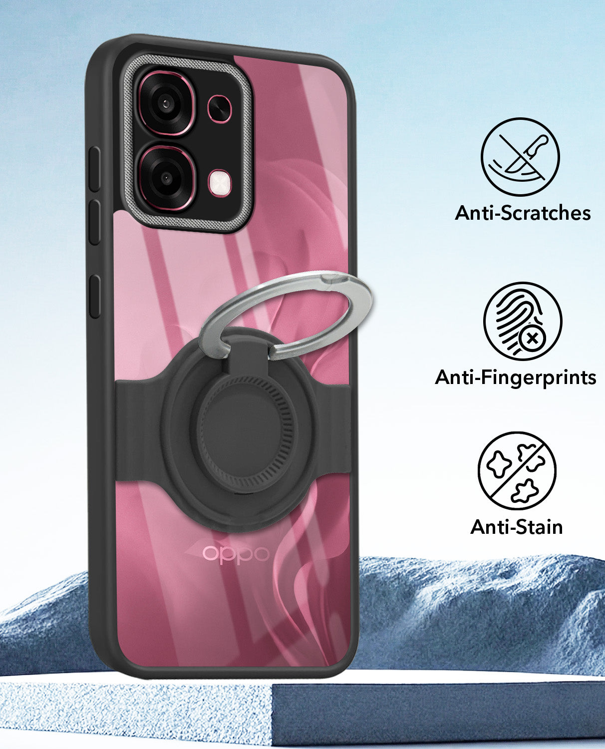 For Oppo F31 5G | Oppo F33 5G Back Cover Case with stand (Built-in Ring Holder Kickstand | Lifetime Anti Yellow | Camera Protection)