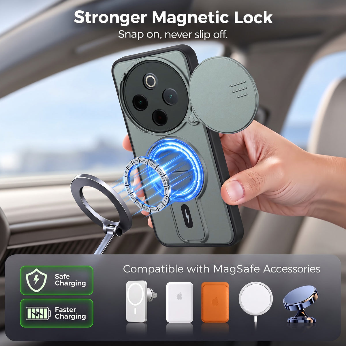For Vivo iQOO Z10 Back Case Cover Metallic (Hybrid Armor Kickstand | Sliding Shutter Camera Protection | MagSafe Compatible)