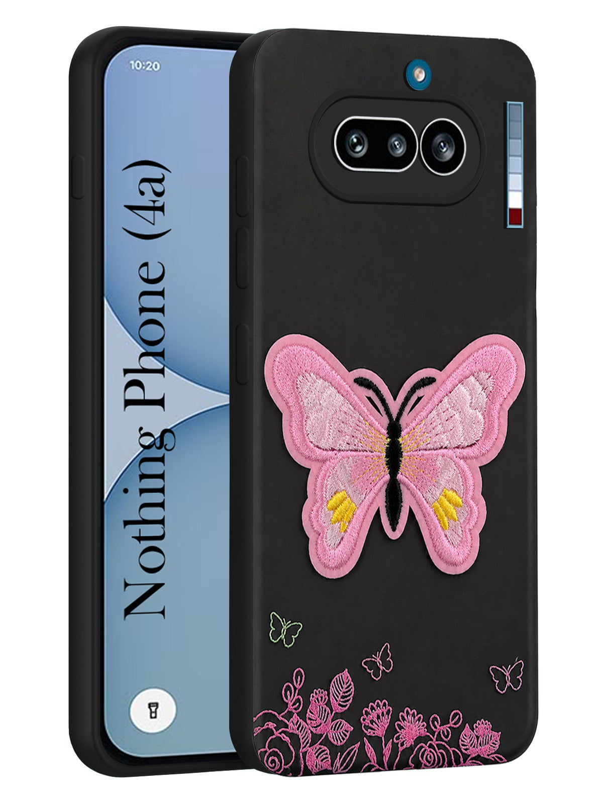 For Nothing Phone 4A 5G Back Cover Case (Soft Butterfly Embroidery | Women Teen Girls | Camera Protection| Matte Silicone)