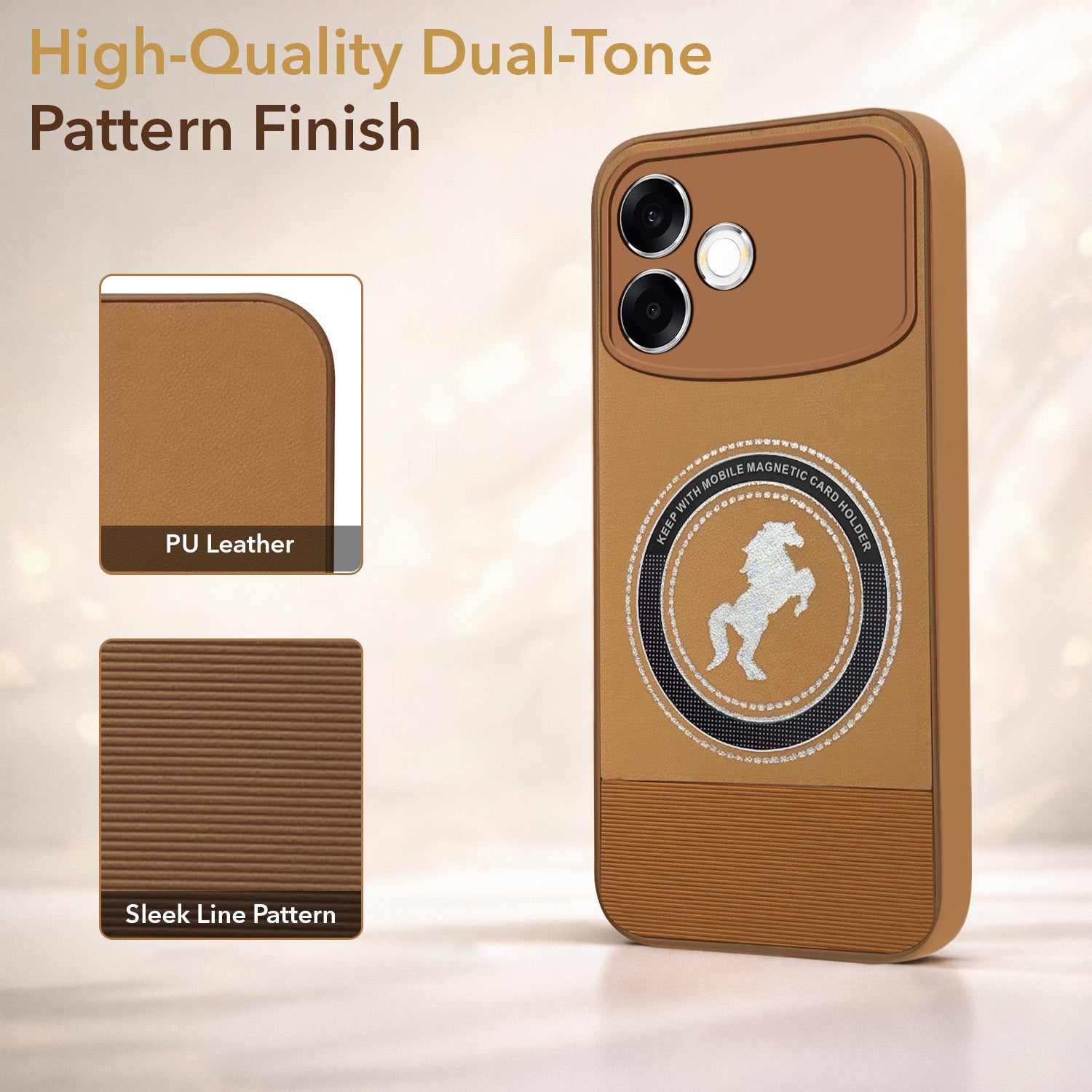 For Oppo F33 Pro 5G Back Cover Case PU Leather Finish (Professional Minimalist Texture | MagSafe Compatile | Camera Protection | Sleek Sober Formal)