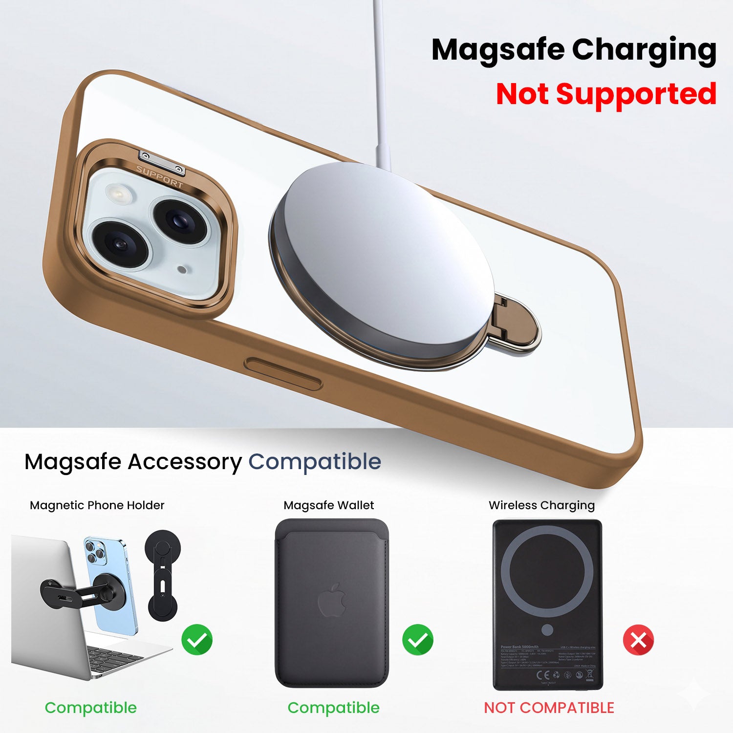 For Apple iPhone 15 Back Cover Case Crystal (Lifetime Anti Yellow | Magnetic Ring Stand | Camera Lens Protection | MagSafe Compatible)
