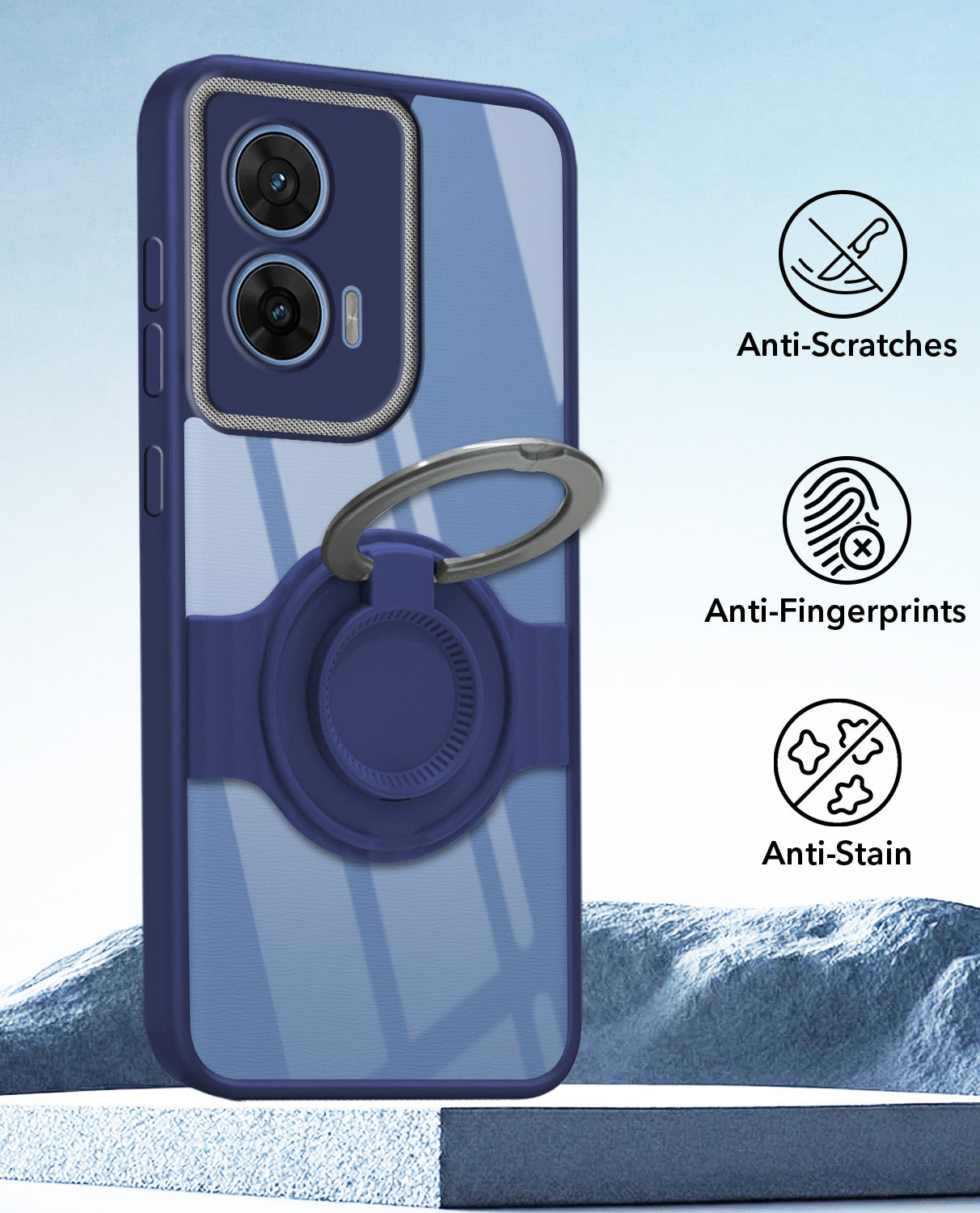 For Motorola Moto G96 Back Cover Case with stand (Built-in Ring Holder Kickstand | Lifetime Anti Yellow | Camera Protection)