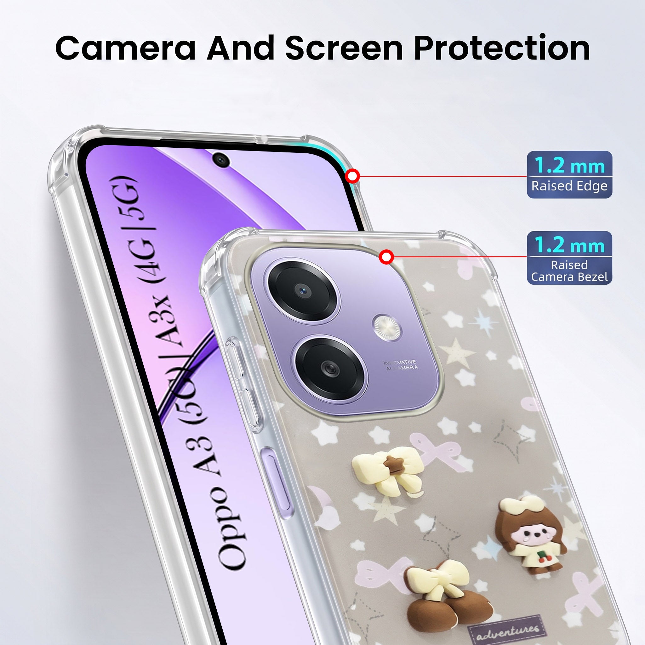 For Oppo A3X (4G/5G) | Oppo A3 5G Back Cover Case (3D Cute Cartoons | Hard Back Side Soft | Matte Premium Finish | HD Printing)
