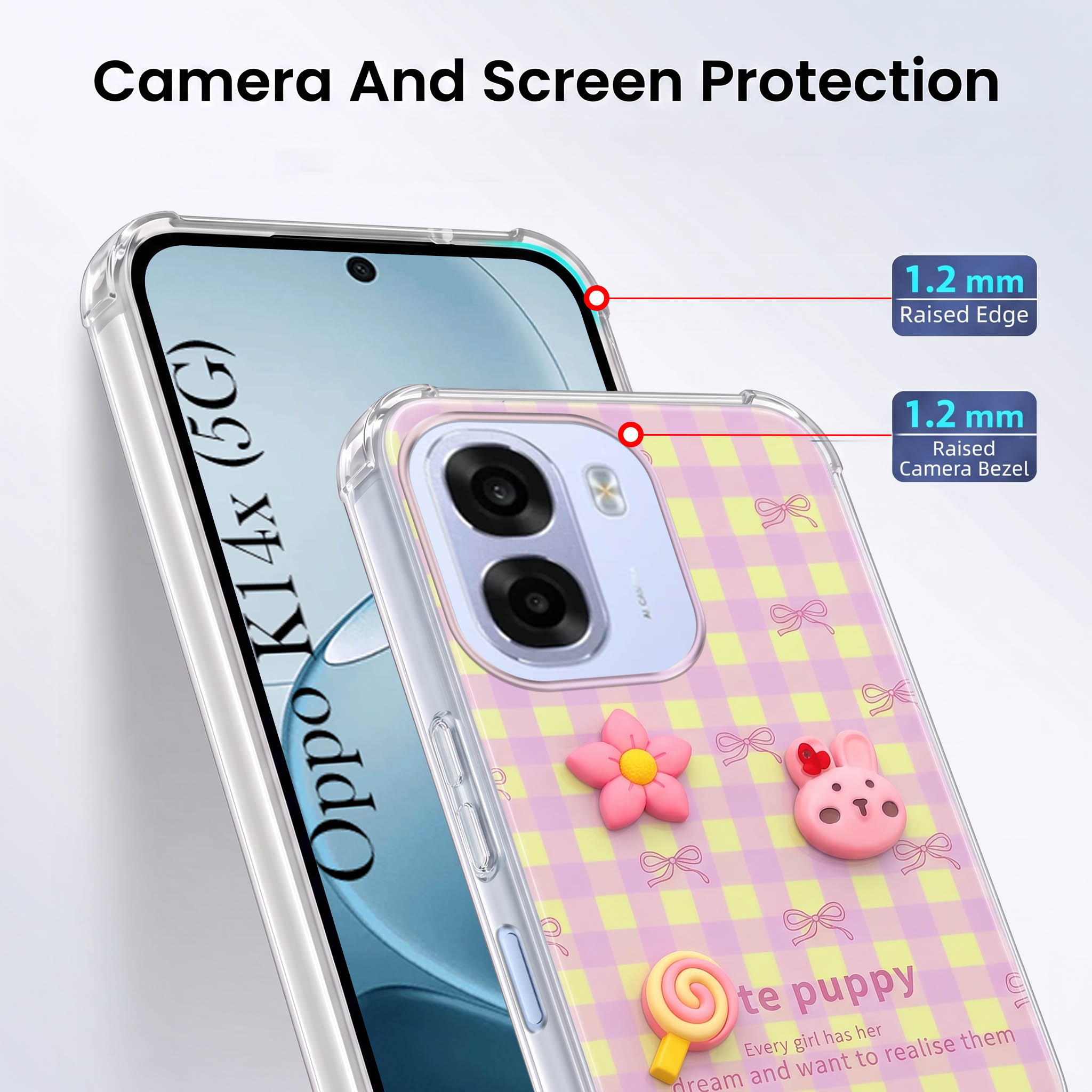 For Oppo K14x 5G Back Cover Case (3D Cute Cartoons | Hard Back Side Soft | Matte Premium Finish | HD Printing)