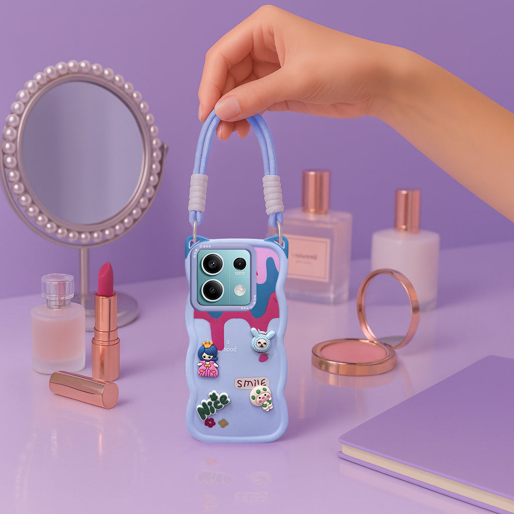 For Xiaomi Redmi Note 13 5G Back Case Cover Strap (3D embossed Figures | Strap Holder | 360* Soft Cushion with Camera Bump)