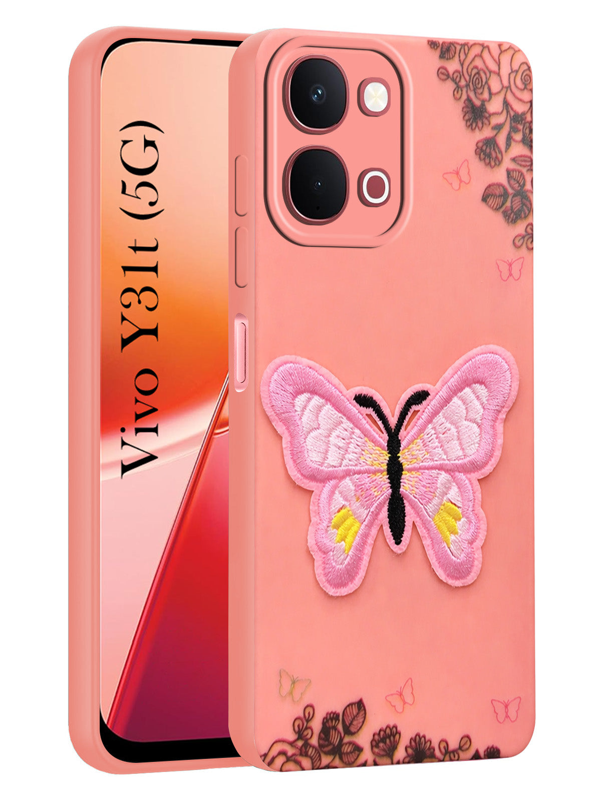 For Vivo Y31T 5G Back Cover Case (Soft Butterfly Embroidery | Women Teen Girls | Camera Protection| Matte Silicone)