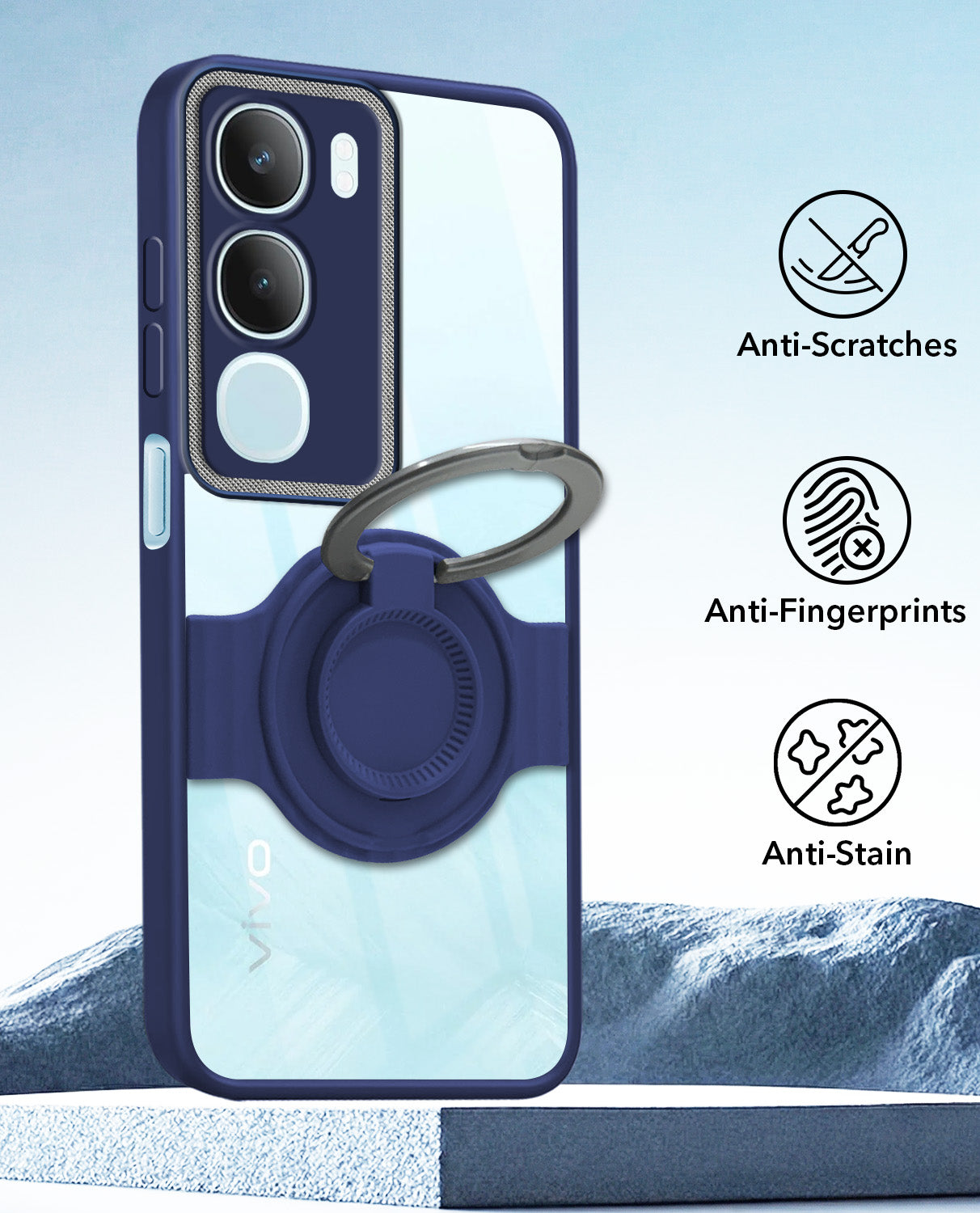 For Vivo Y29 Back Cover Case with stand (Built-in Ring Holder Kickstand | Lifetime Anti Yellow | Camera Protection)