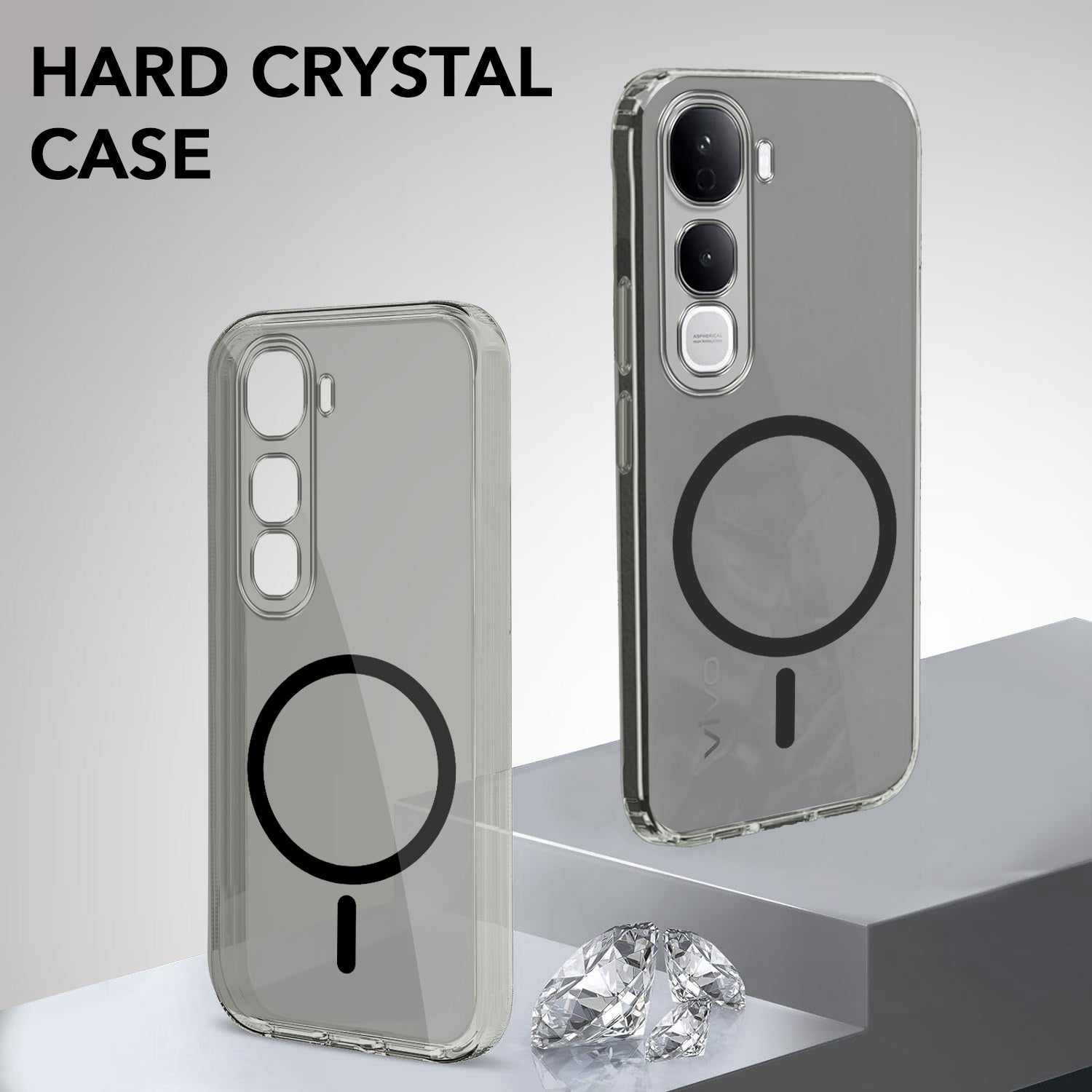 For Vivo Y400 Back Cover Case Lifetime Anti-Yellow MagSafe Compatible Clear (Sleek Hard Crystal | Shockproof and Camera Protection)