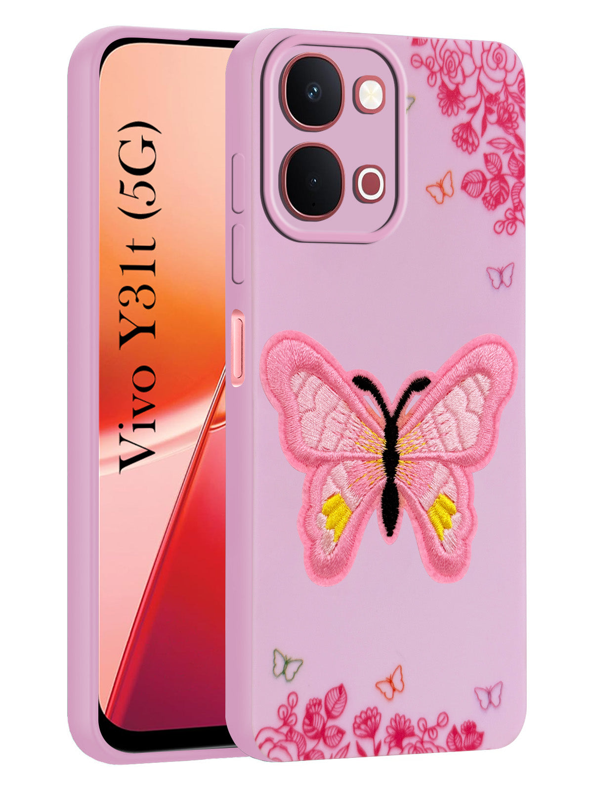 For Vivo Y31T 5G Back Cover Case (Soft Butterfly Embroidery | Women Teen Girls | Camera Protection| Matte Silicone)