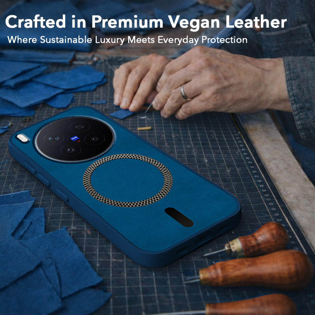 For Vivo X300 Pro Back Cover Case Leather Finish (MagSafe Compatible Wireless Charging | Soft Touch | Camera Bump Protection)