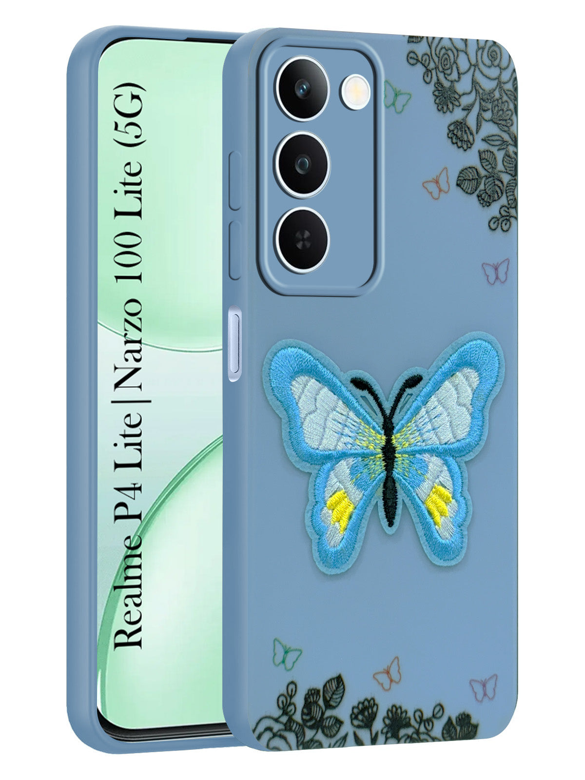 For Realme P4 Lite 5G | Realme Narzo 100 Lite 5G Back Cover Case (Soft Butterfly Embroidery | Women Teen Girls | Camera Protection| Matte Silicone)