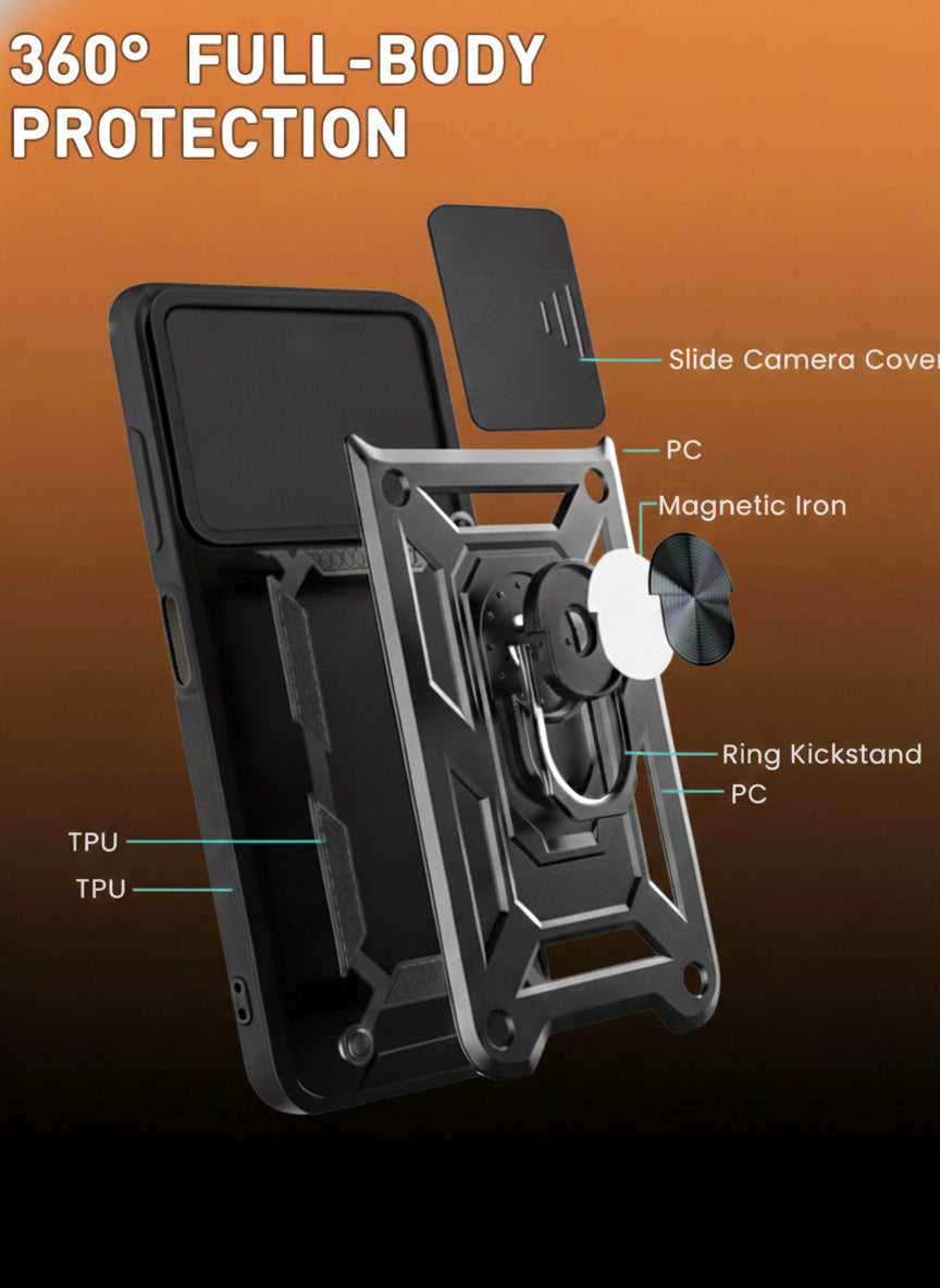 For Vivo Y31T 5G Back Cover Case Hybrid Armor (Sliding Shutter Camera Protection | Polycarbonate |Ring Holder Kickstand)
