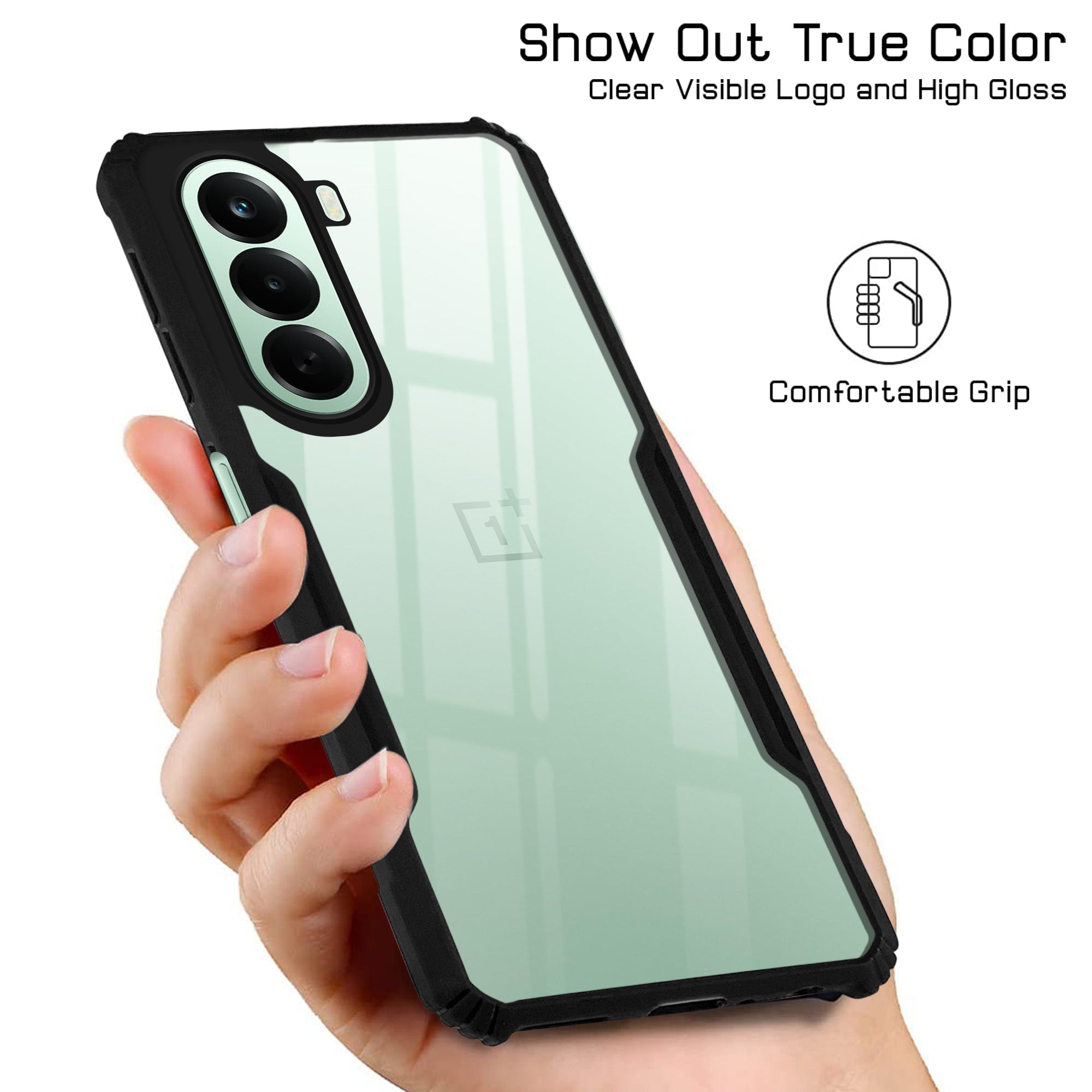 For OnePlus Nord CE 6 Lite Back Cover Case Hybrid (Shockproof with Polycarbonate Clear Panel | Professional Black)