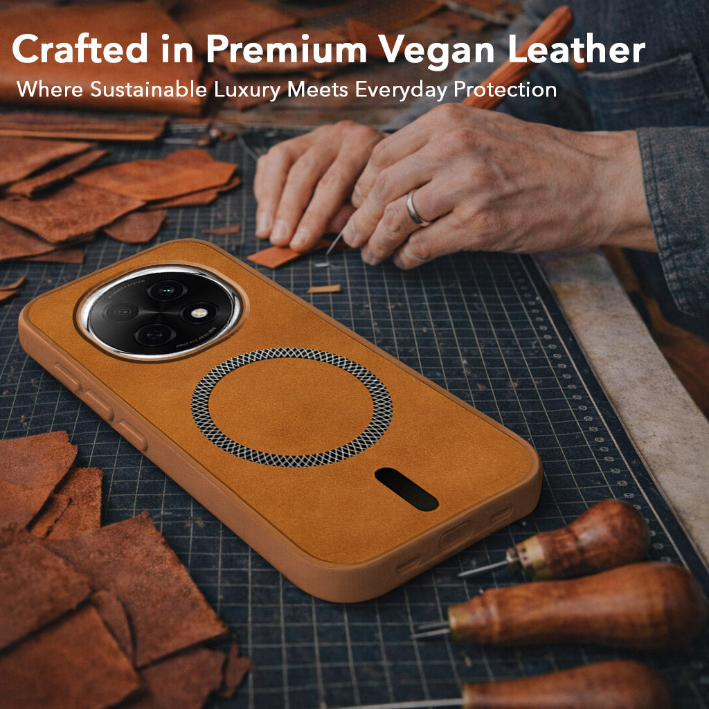 For Oppo F29 Pro Back Cover Case Leather Finish (MagSafe Compatible Wireless Charging | Soft Touch | Camera Bump Protection)