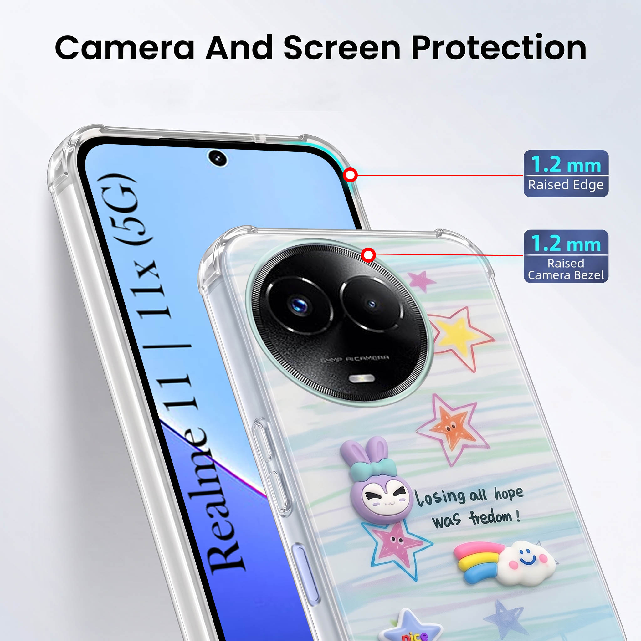 For Realme 11 5G | Realme 11x 5G Back Cover Case (3D Cute Cartoons | Hard Back Side Soft | Matte Premium Finish | HD Printing)