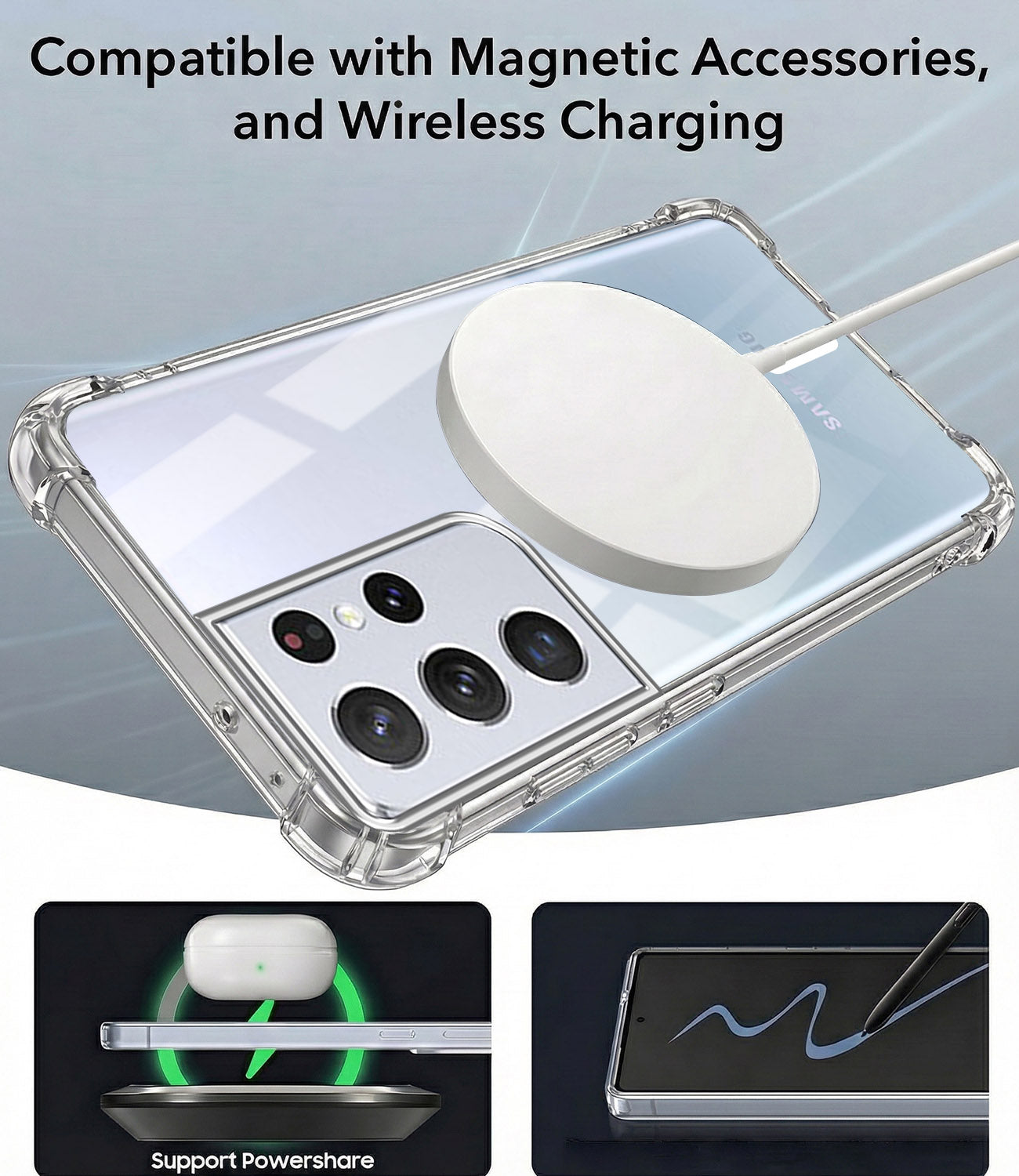 For Samsung Galaxy S21 Ultra 5G Back Cover Shockproof Crystal-Clear (Magsafe Wireless Support | Drop & Camera Protection | Hard Polycarbonate)