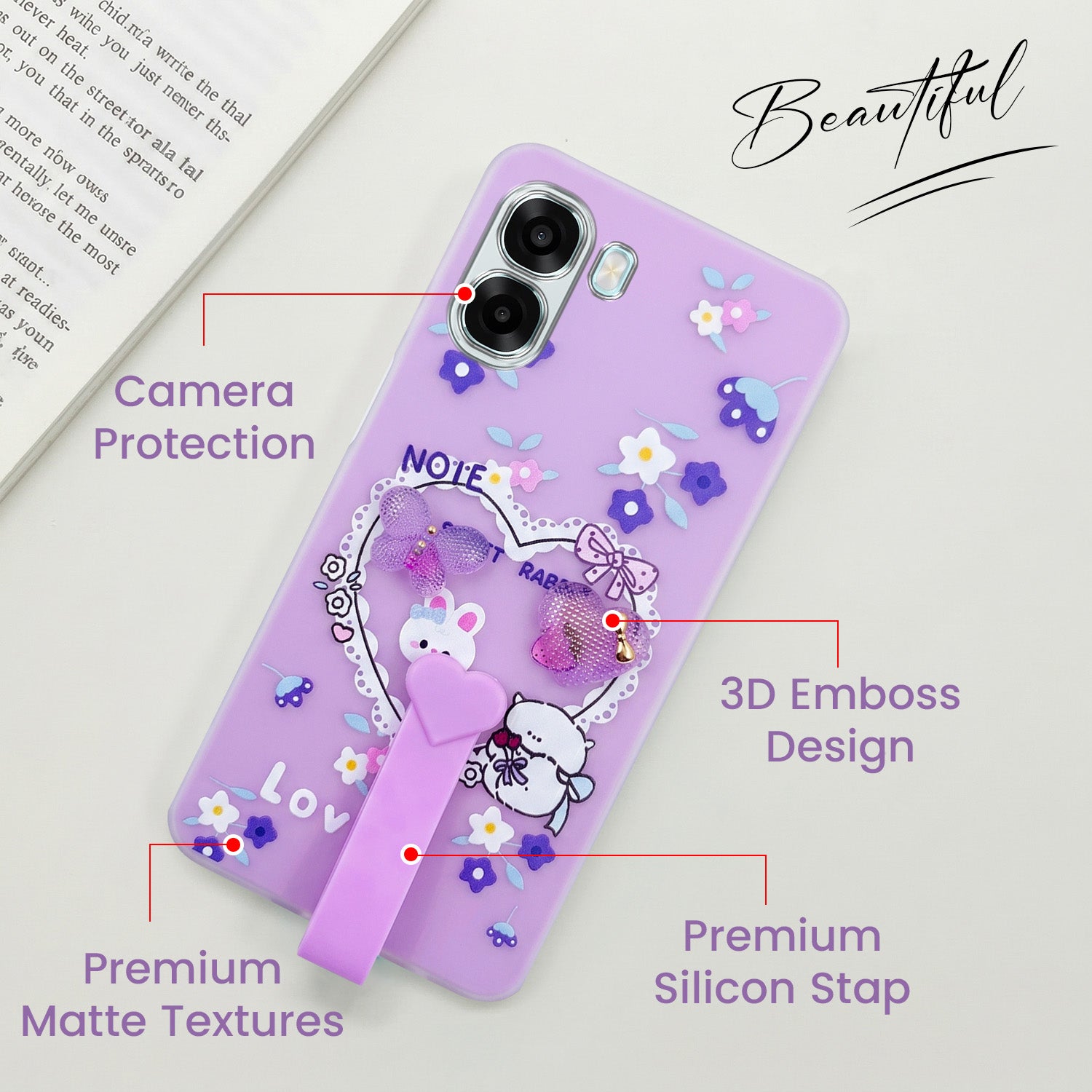 For Oppo A6X | Oppo A6S Back Cover Case (3D Cute Heart Strap Holder | Camera Protection | Designer Girls Print)