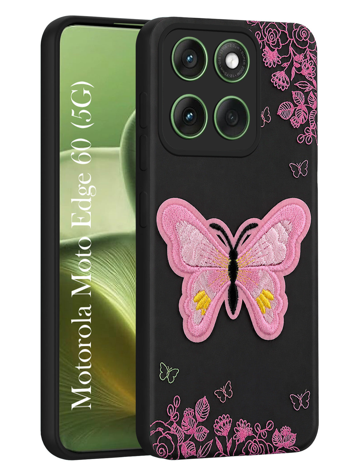 For Motorola Moto Edge 60 Back Cover Case (Soft Butterfly Embroidery | Women Teen Girls | Camera Protection| Matte Silicone)