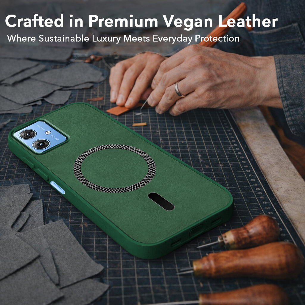 For Motorola Moto G64 5G Back Cover Case Leather Finish (MagSafe Compatible Wireless Charging | Soft Touch | Camera Bump Protection)