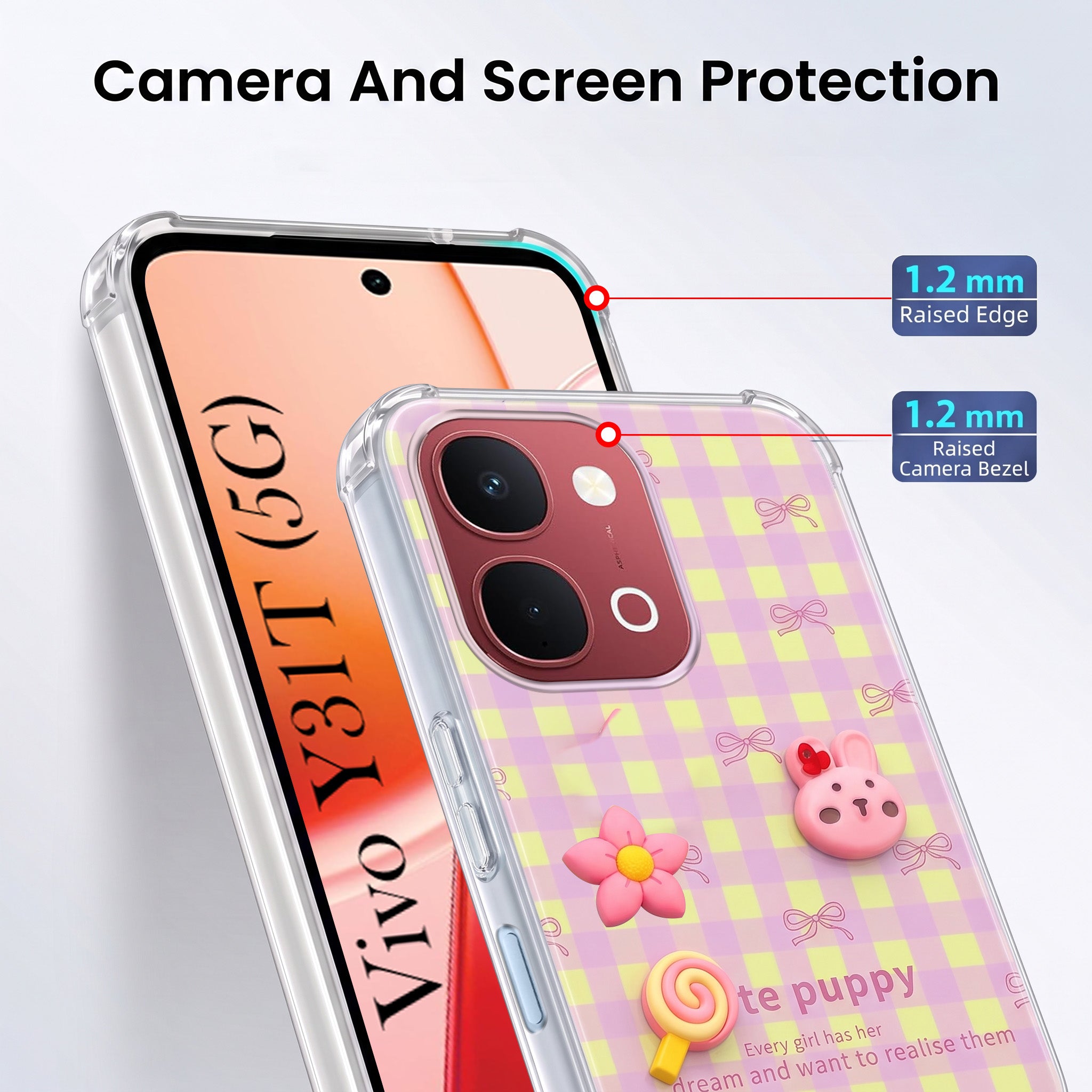 For Vivo Y31T 5G Back Cover Case (3D Cute Cartoons | Hard Back Side Soft | Matte Premium Finish | HD Printing)