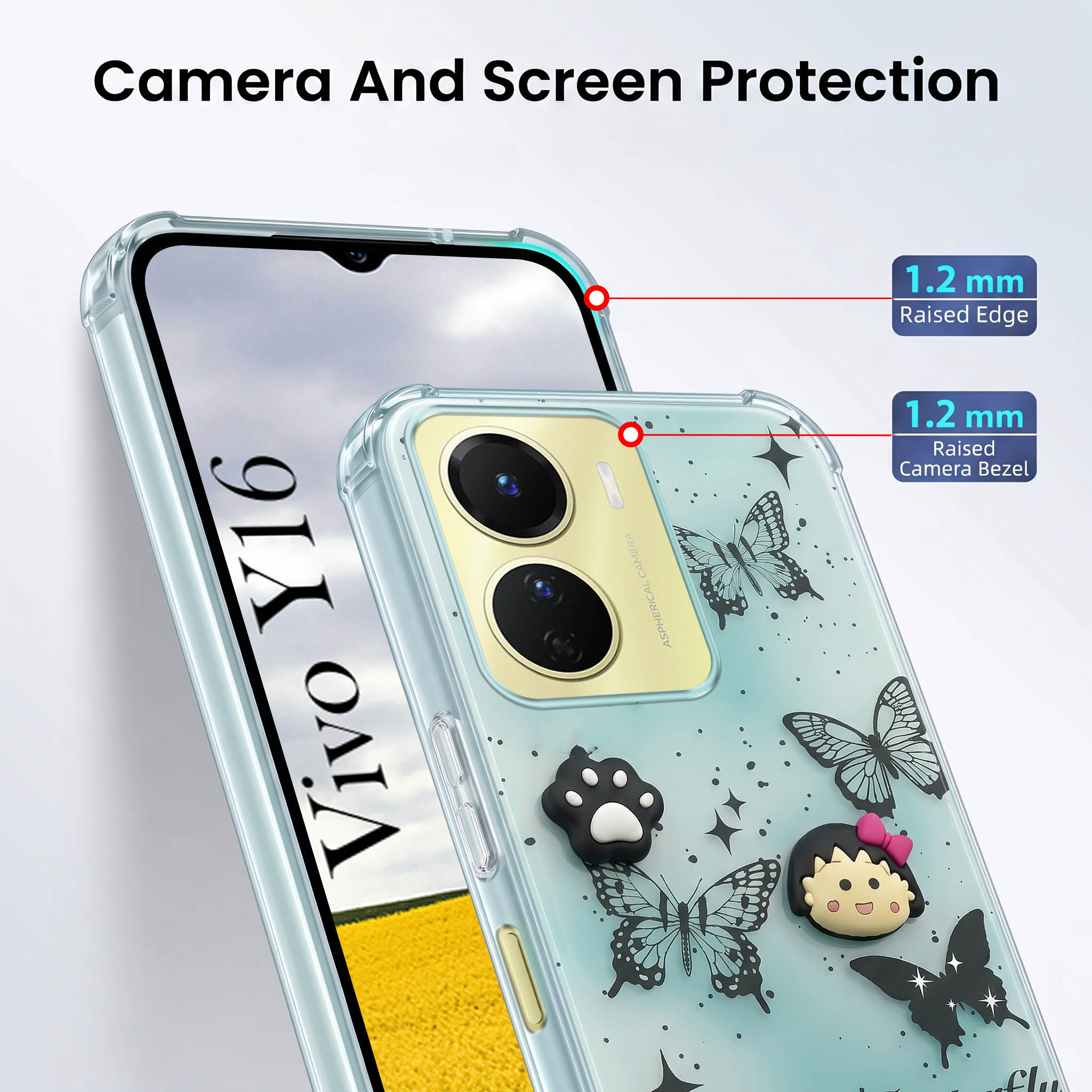For Vivo Y16 Back Cover Case (3D Cute Cartoons | Hard Back Side Soft | Matte Premium Finish | HD Printing)