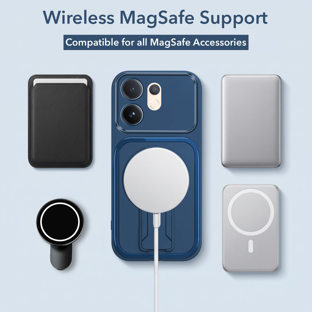 For Vivo V60 | Vivo T4 Pro Back Case Cover Metallic (Hybrid Armor Kickstand | MagSafe Compatible | Camera Protection Shockproof)