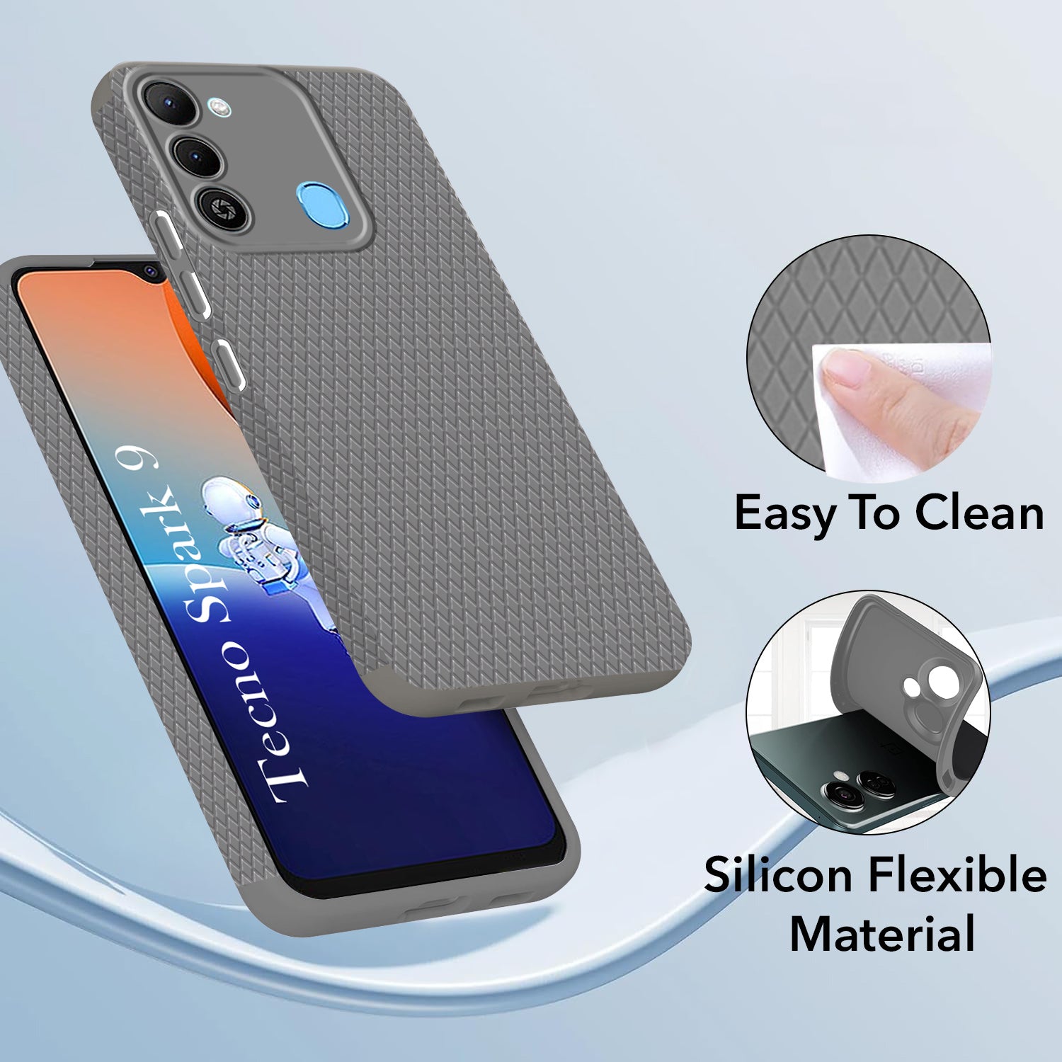 For Tecno Spark 9 Back Cover Case (Liquid Silicone | Side Grip | Camera Protection)