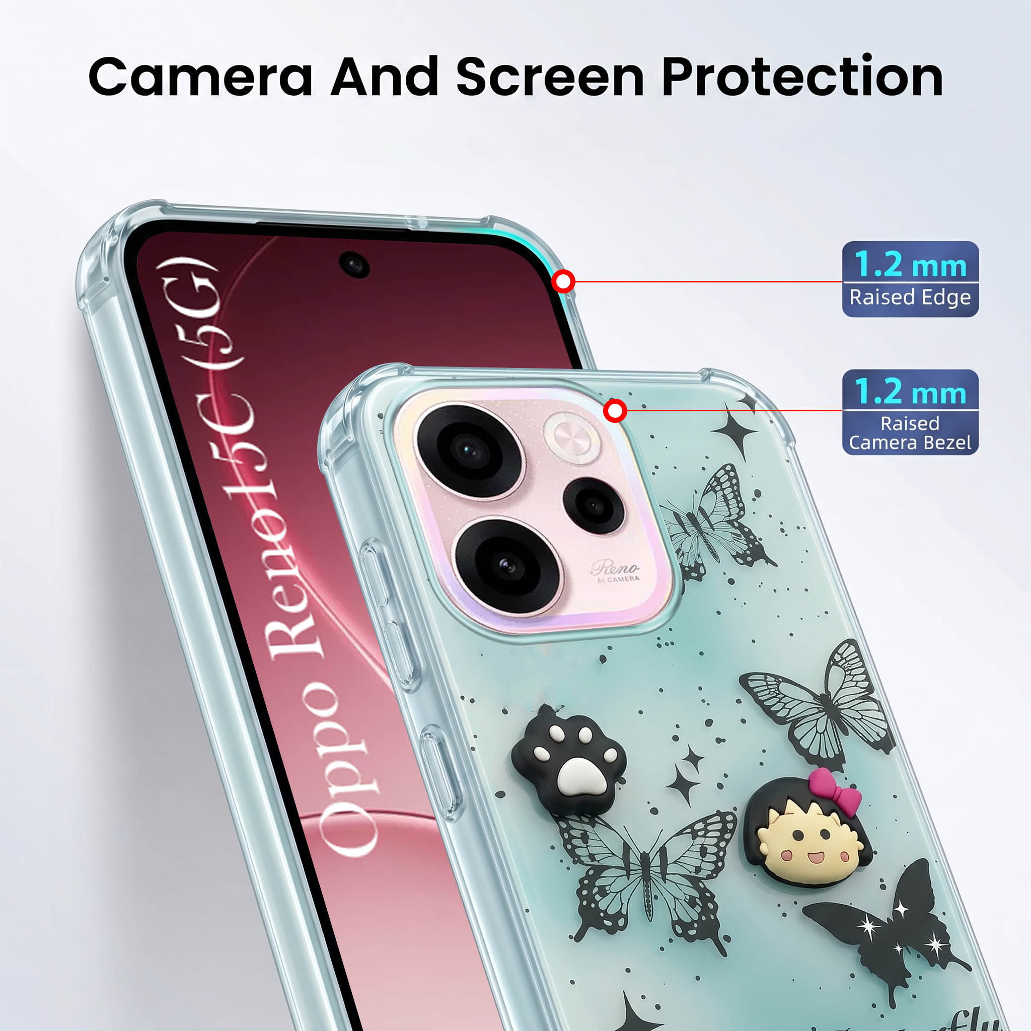 For Oppo Reno 15c Back Cover Case (3D Cute Cartoons | Hard Back Side Soft | Matte Premium Finish | HD Printing)