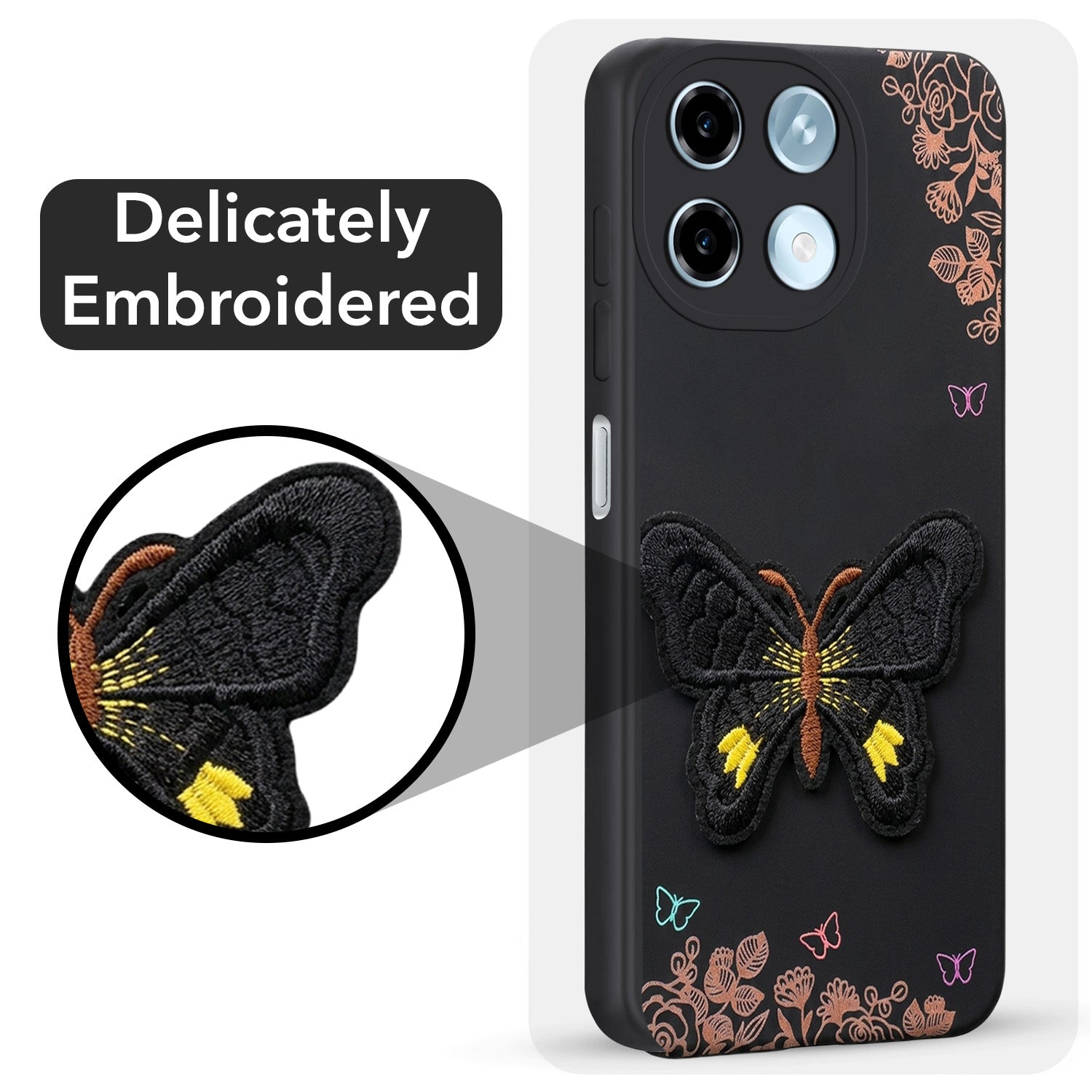 For Ai+ Nova 2 5G Back Cover Case (Soft Butterfly Embroidery | Women Teen Girls | Camera Protection| Matte Silicone)