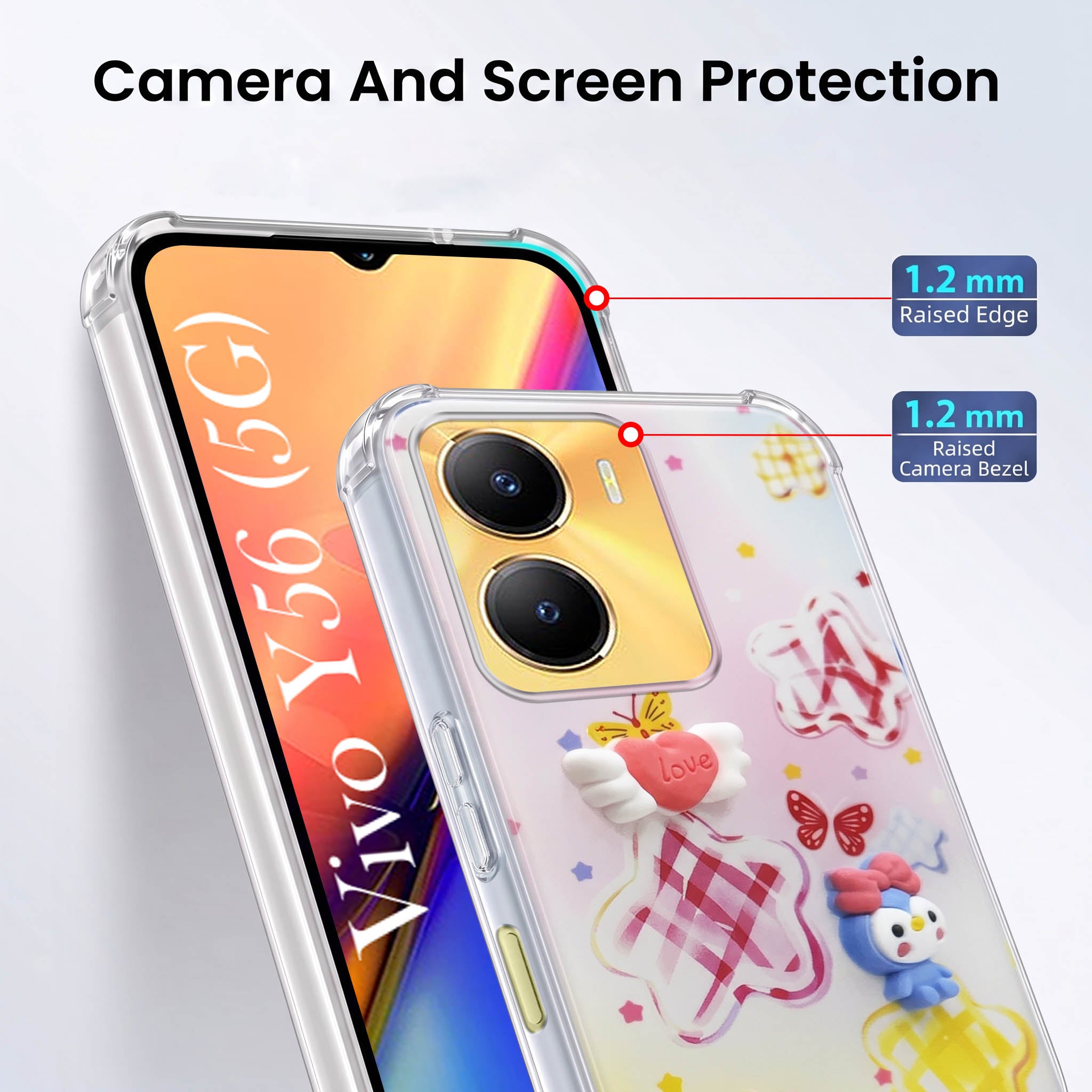 For Vivo Y18 | Y18e | Y03 | Y18i | Y18t Back Cover Case (3D Cute Cartoons | Hard Back Side Soft | Matte Premium Finish | HD Printing)