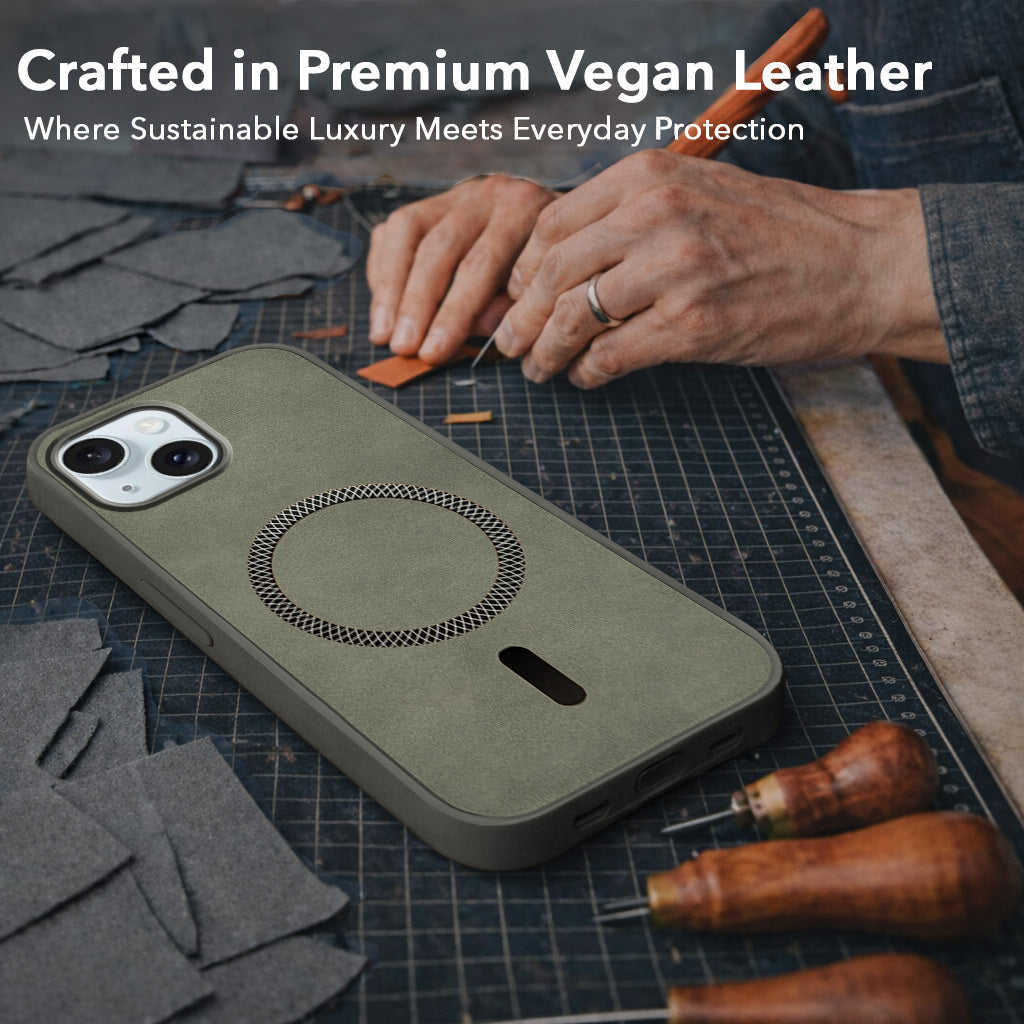 For Apple iPhone 13 Back Cover Case (Sleek Leather Finish | MagSafe Compatible Wireless Charging | Camera Bump Protection)