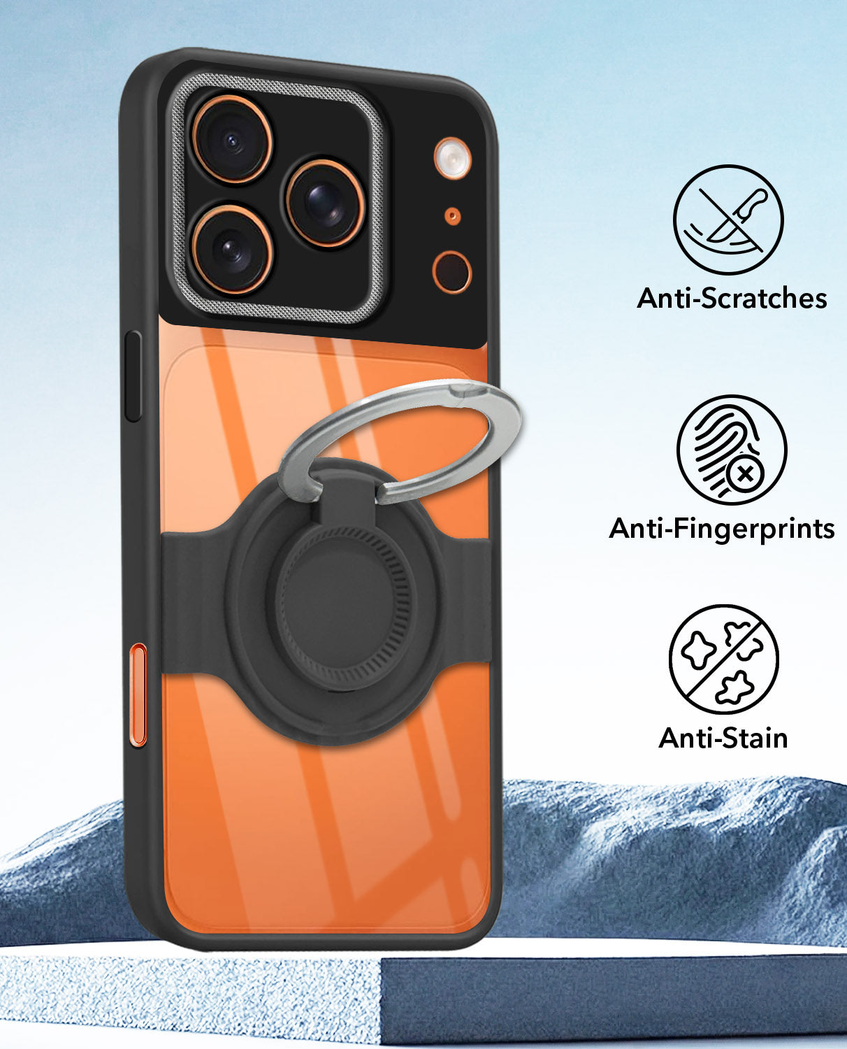 For Apple iPhone 17 Pro Max Back Cover Case with stand (Built-in Ring Holder Kickstand | Lifetime Anti Yellow | Camera Protection)
