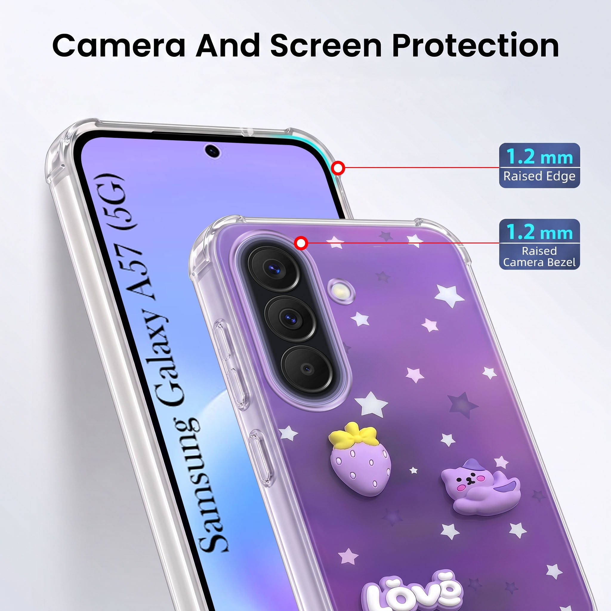 For Samsung Galaxy A57 5G Back Cover Case (3D Cute Cartoons | Hard Back Side Soft | Matte Premium Finish | HD Printing)