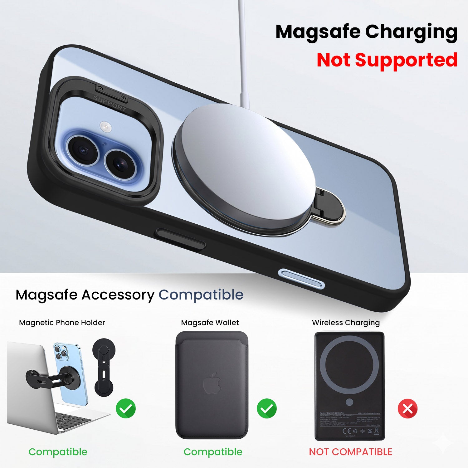 For Apple iPhone 17 Back Cover Case Crystal (Lifetime Anti Yellow | Magnetic Ring Stand | Camera Lens Protection | MagSafe Compatible)
