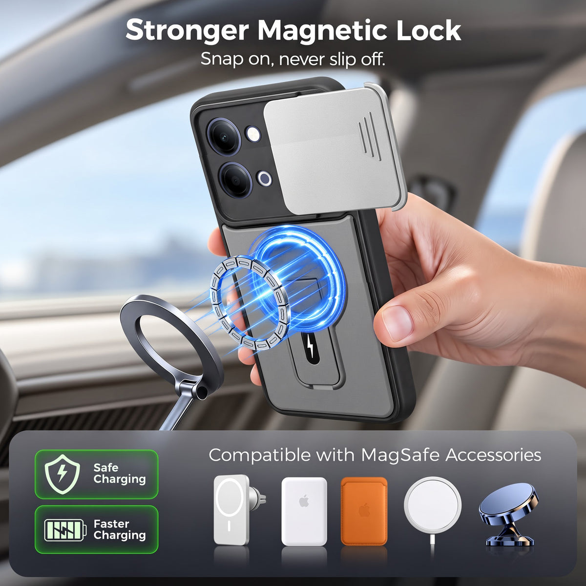 For Vivo Y11 | Vivo Y21 5G Back Case Cover Metallic (Hybrid Armor Kickstand | Sliding Shutter Camera Protection | MagSafe Compatible)