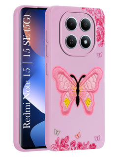 For Xiaomi Redmi Note 15 5G | Redmi Note 15 SE 5G Back Cover Case (Soft Butterfly Embroidery | Women Teen Girls | Camera Protection| Matte Silicone)