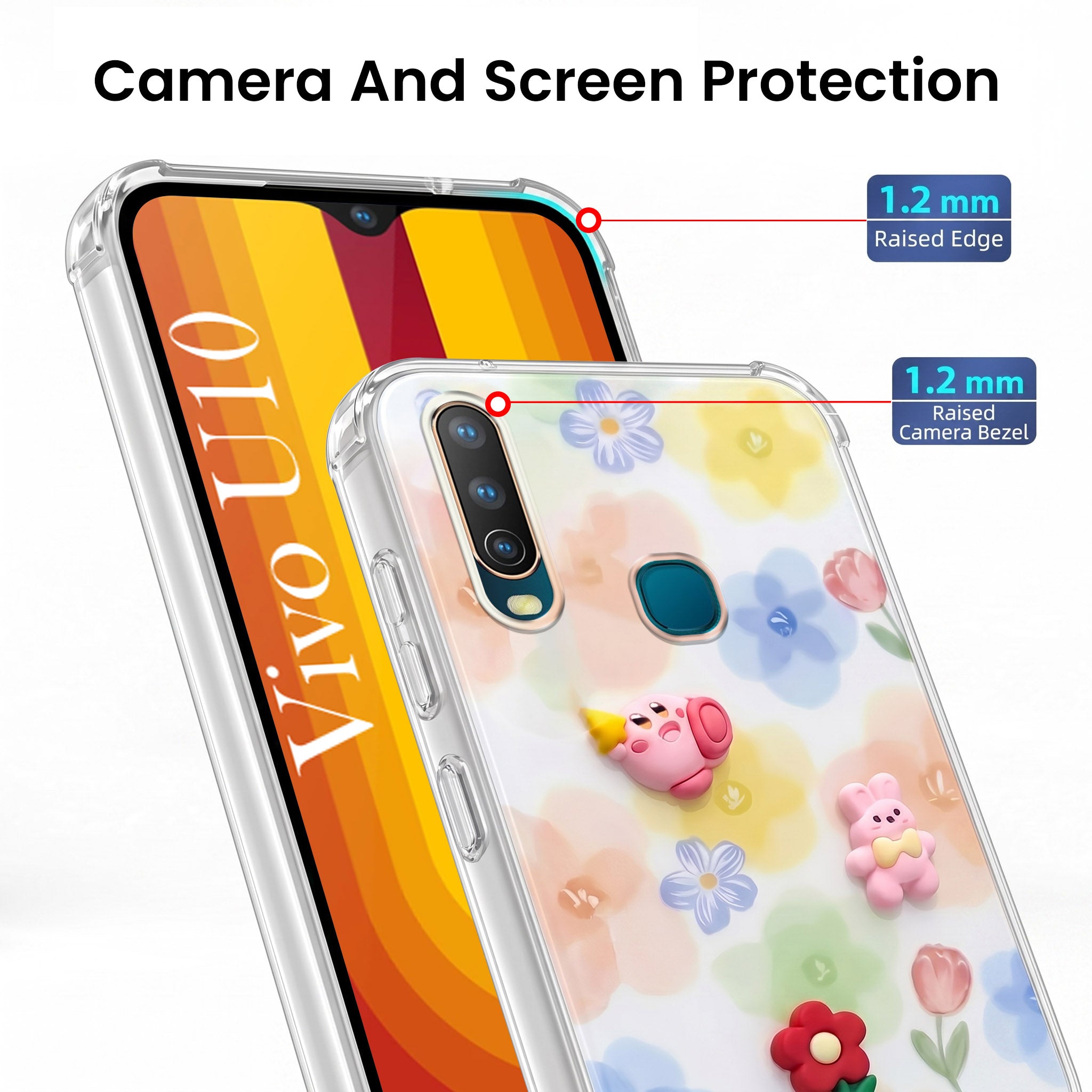 For Vivo U10 Back Cover Case (3D Cute Cartoons | Hard Back Side Soft | Matte Premium Finish | HD Printing)