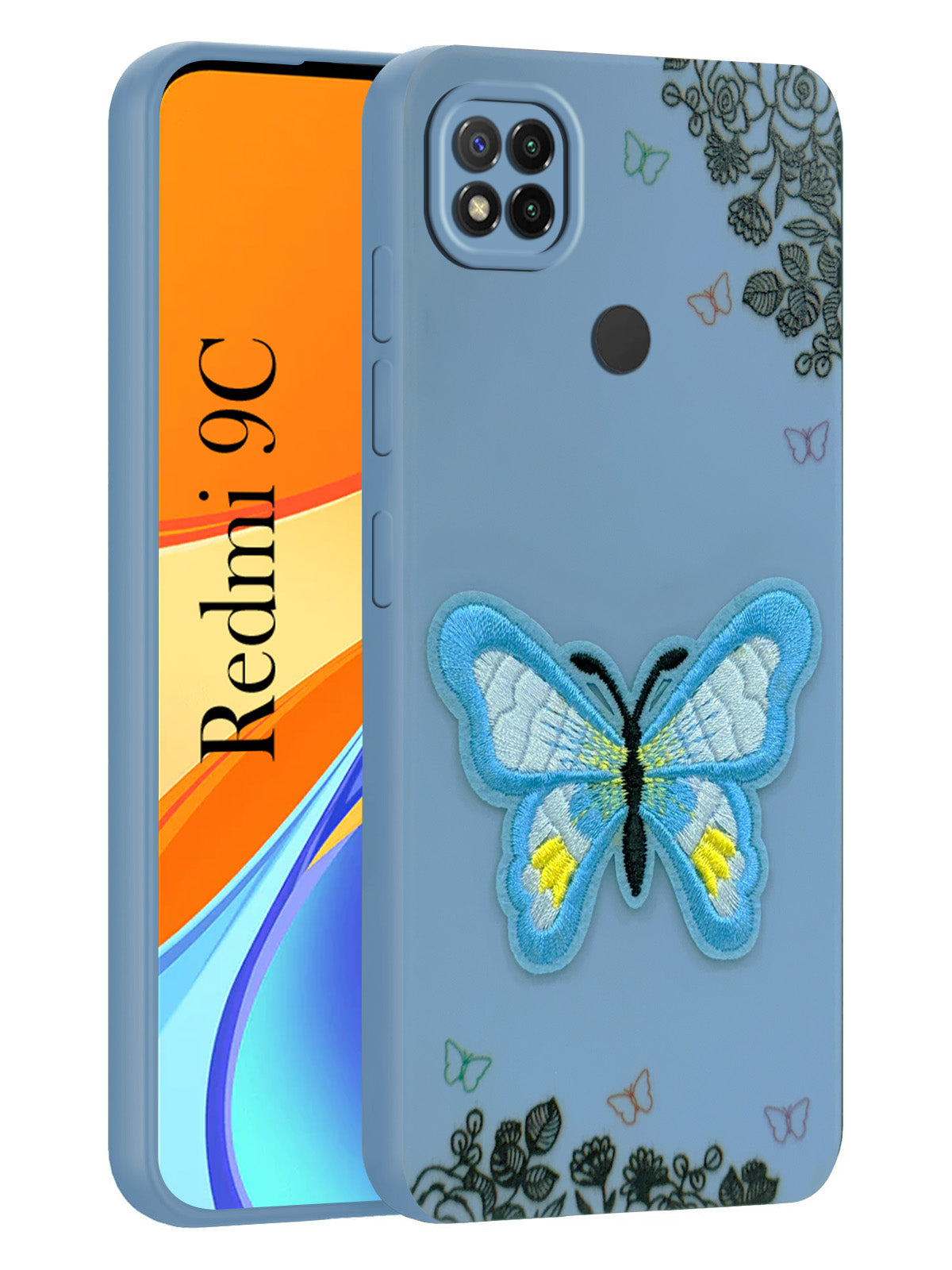 For Redmi 9C Back Cover Case (Soft Butterfly Embroidery | Women Teen Girls | Camera Protection| Matte Silicone)