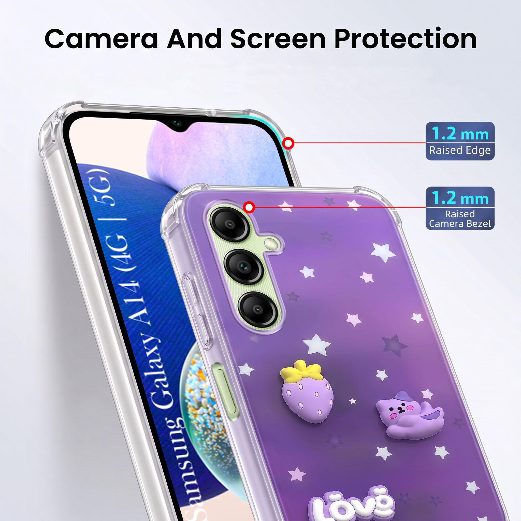 For Samsung Galaxy A14 4G | 5G Back Cover Case (3D Cute Cartoons | Hard Back Side Soft | Matte Premium Finish | HD Printing)