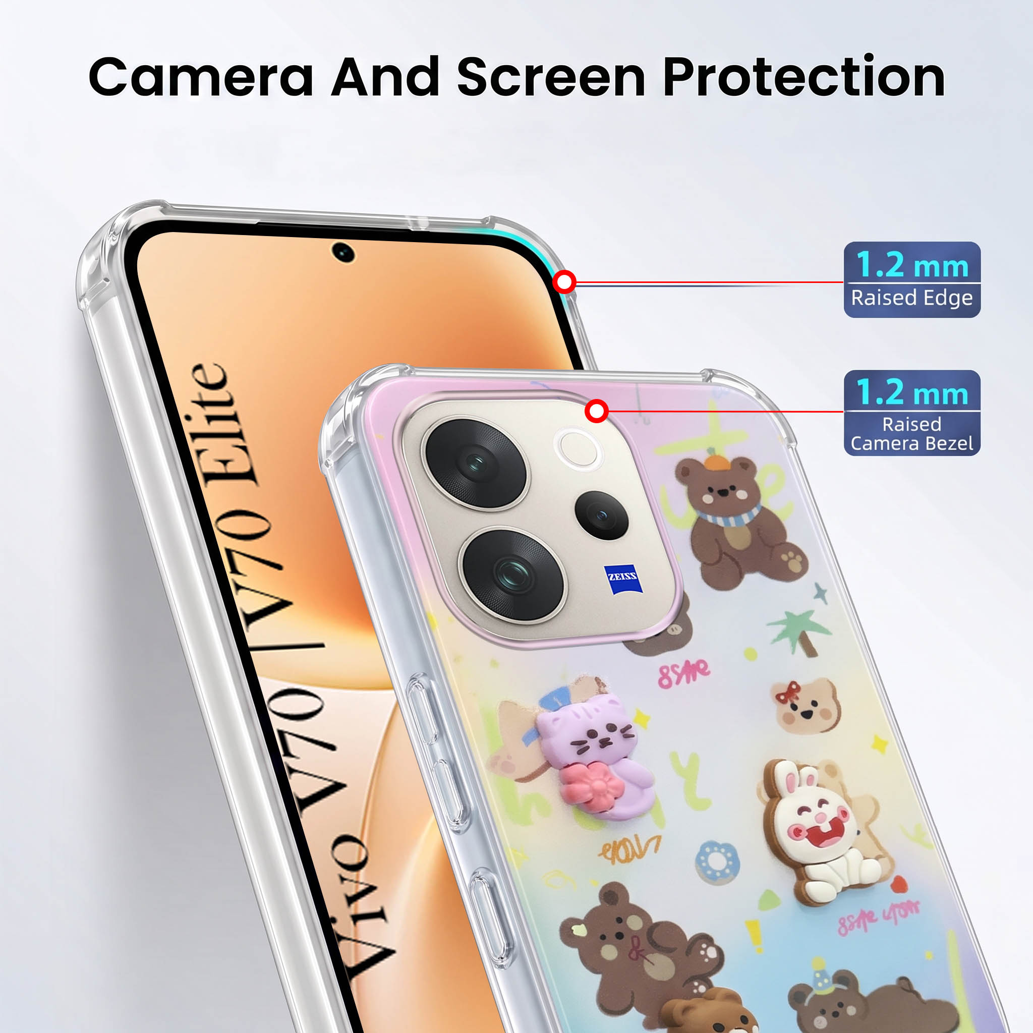 For Vivo V70 | Vivo V70 Elite 5G Back Cover Case (3D Cute Cartoons | Hard Back Side Soft | Matte Premium Finish | HD Printing)