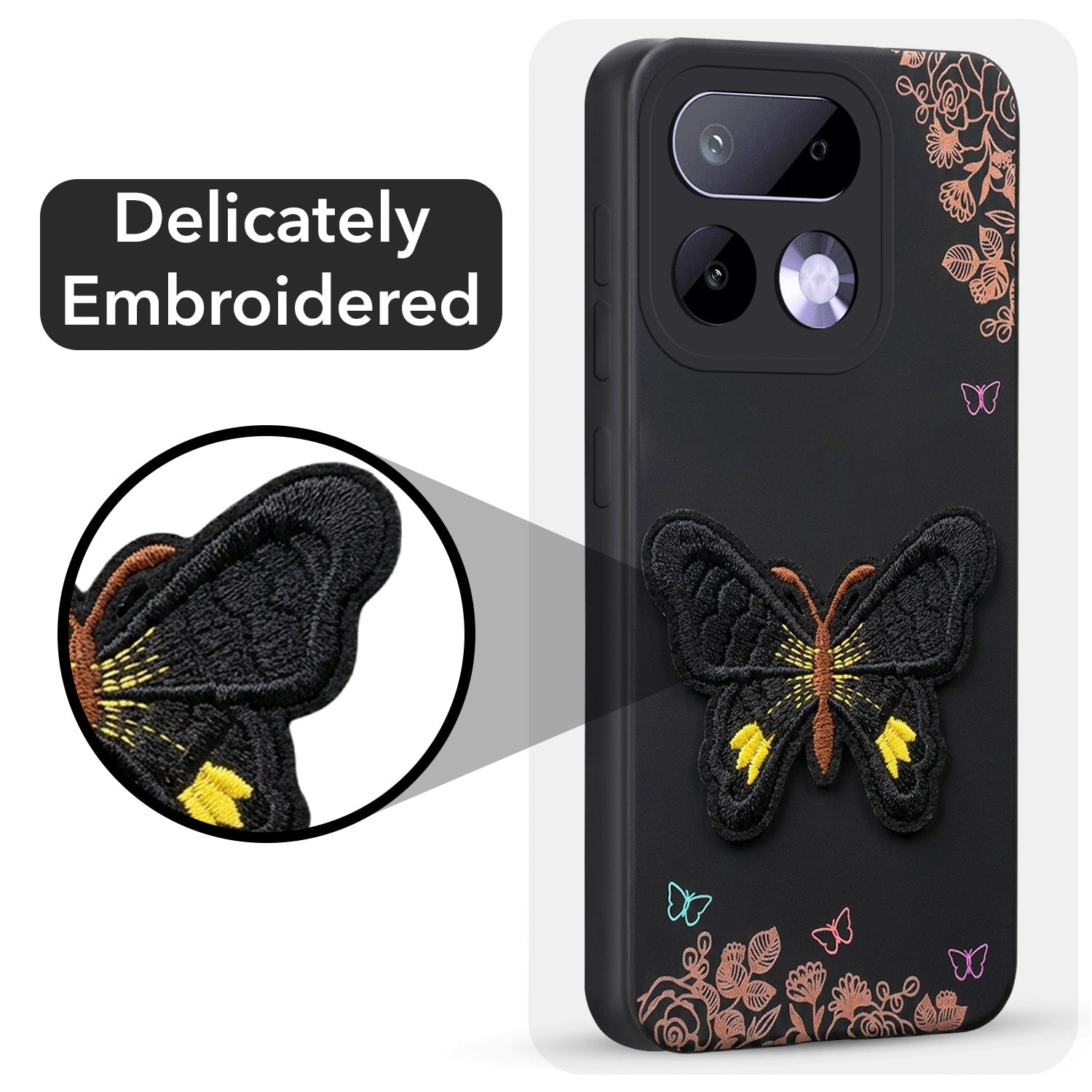 For Realme 16 Pro Back Cover Case (Soft Butterfly Embroidery | Women Teen Girls | Camera Protection| Matte Silicone)