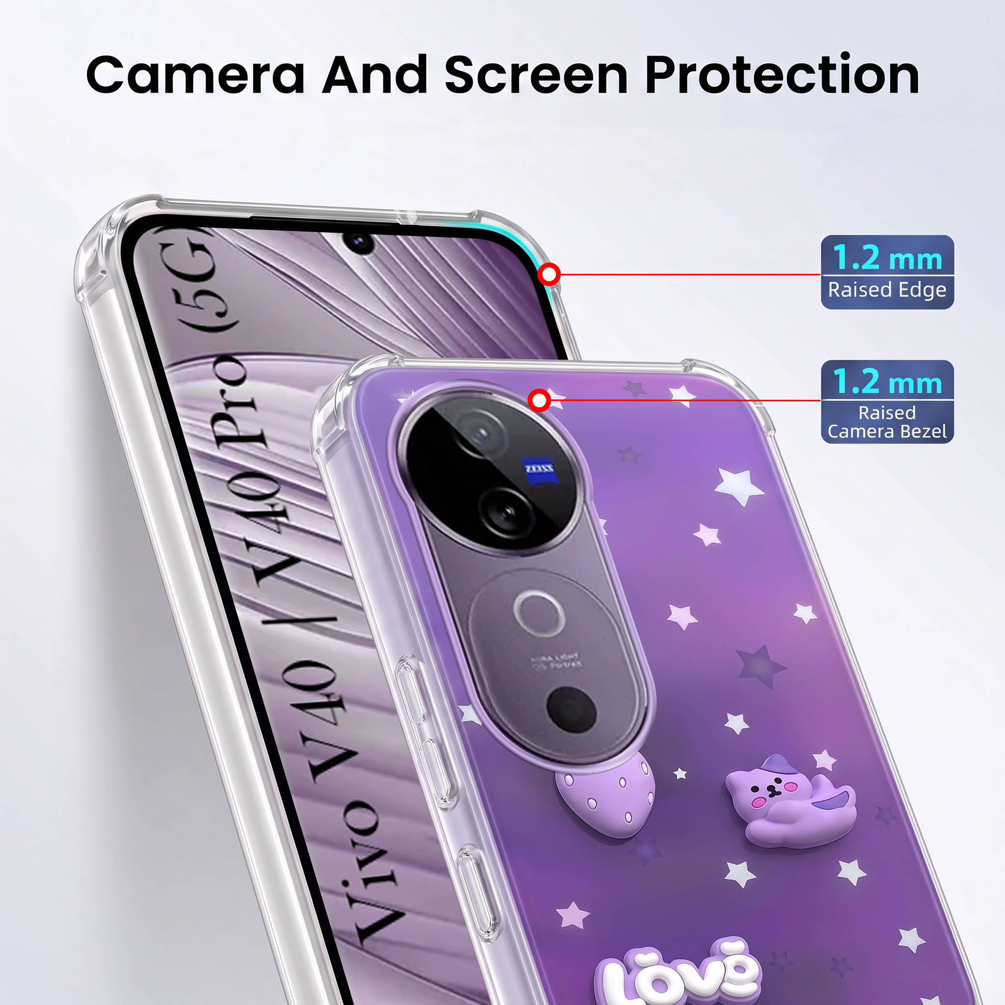 For Vivo V40 | Vivo V40 Pro 5G Back Cover Case (3D Cute Cartoons | Hard Back Side Soft | Matte Premium Finish | HD Printing)