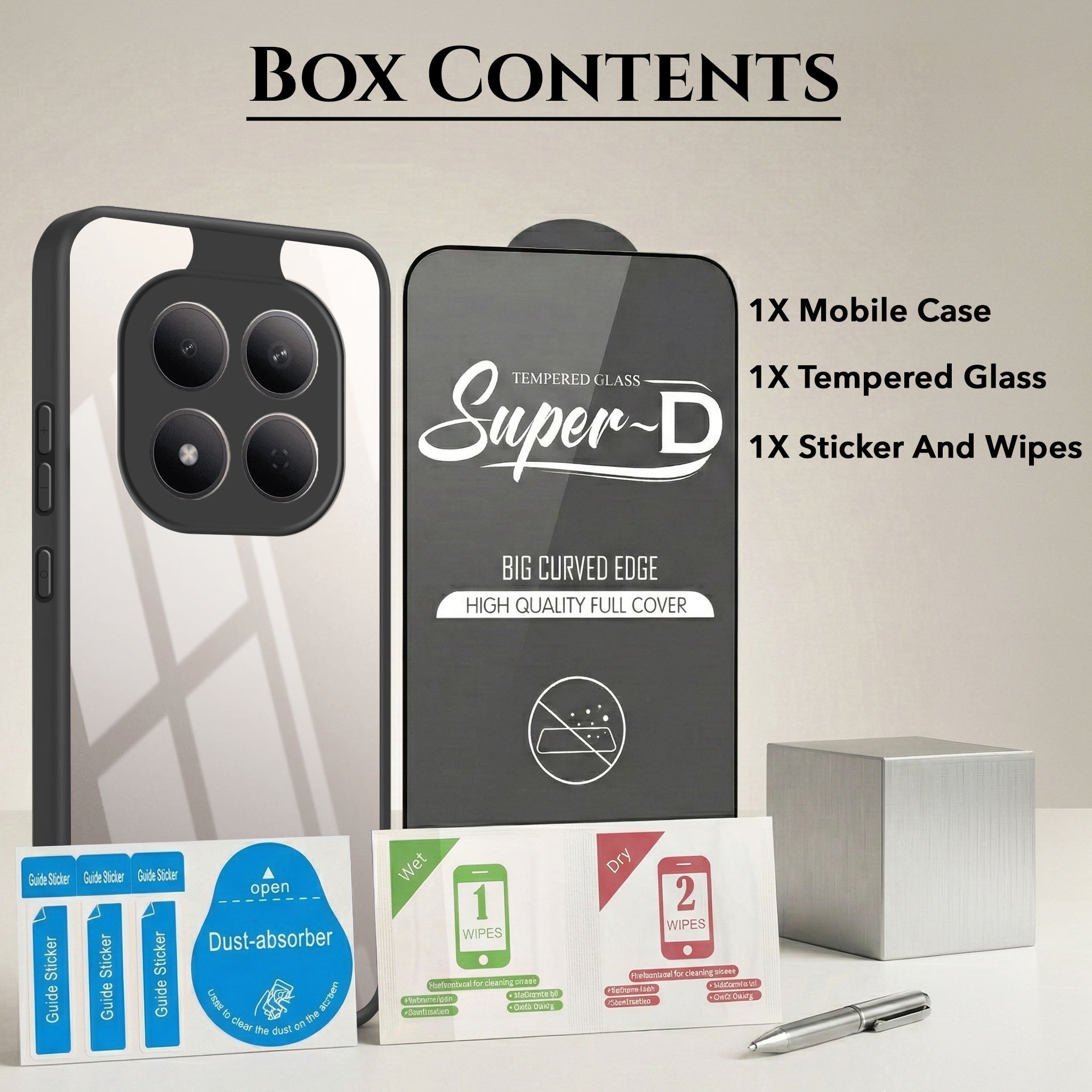 For Xiaomi Redmi Note 15 Pro 5G Combo with Back Cover and 9H Tempered Glass (Lifetime Anti-Yellow | Crystal Clear Shockproof | Oleophobic Coating Screen Glass)
